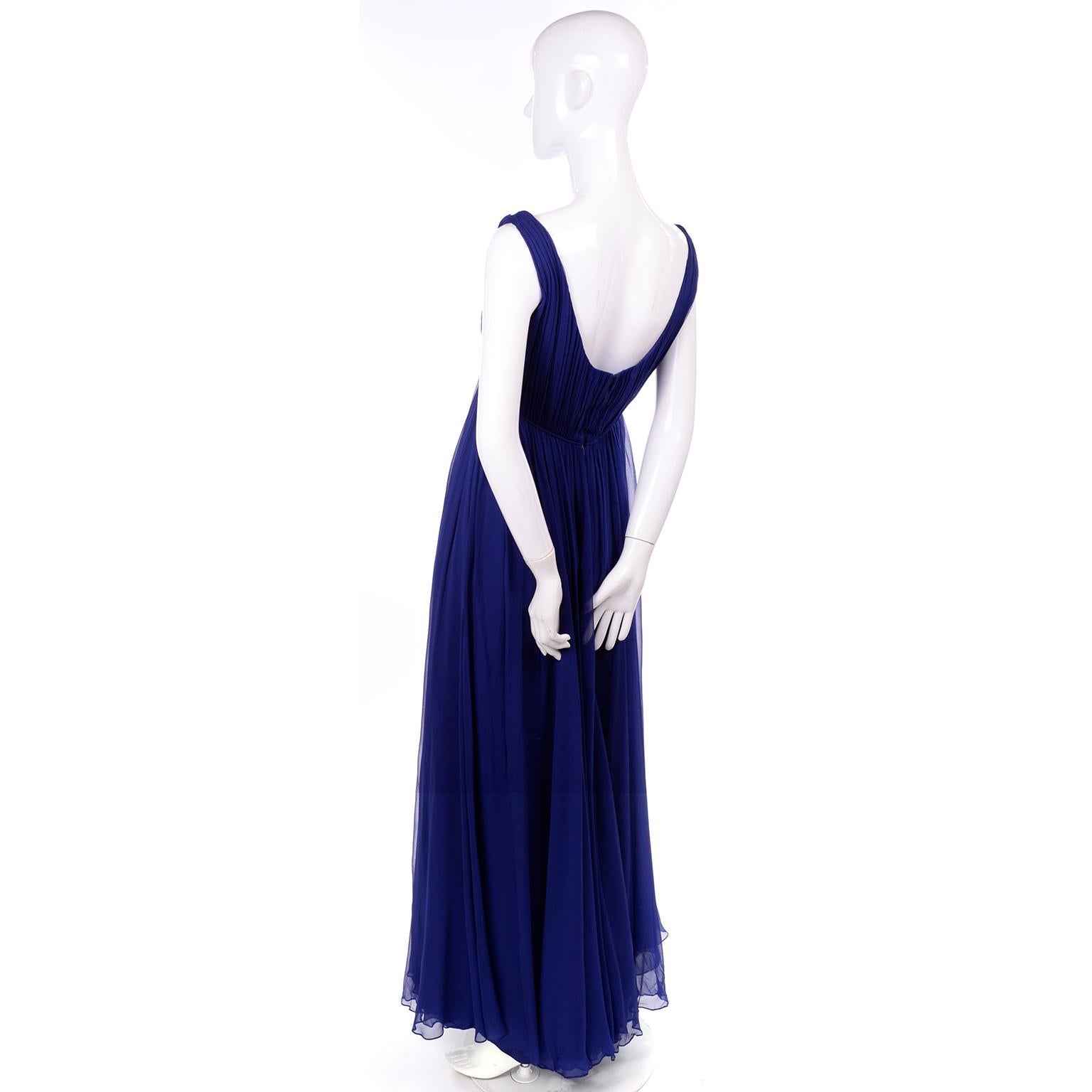 Women's 1960s Vintage Malcolm Starr Blue Silk Chiffon Empire Waist Dress