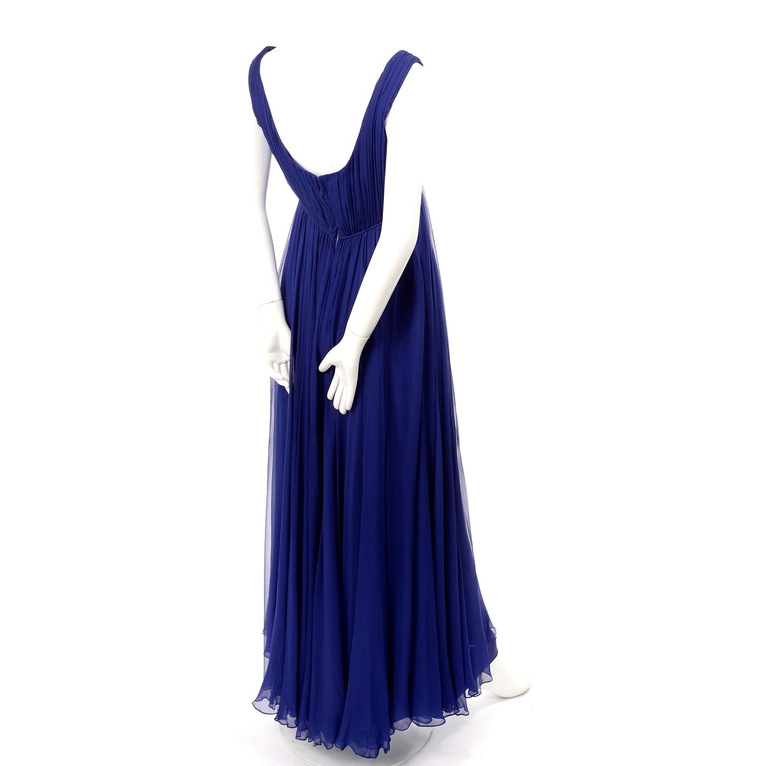 1960s Vintage Malcolm Starr Blue Silk Chiffon Empire Waist Dress 2