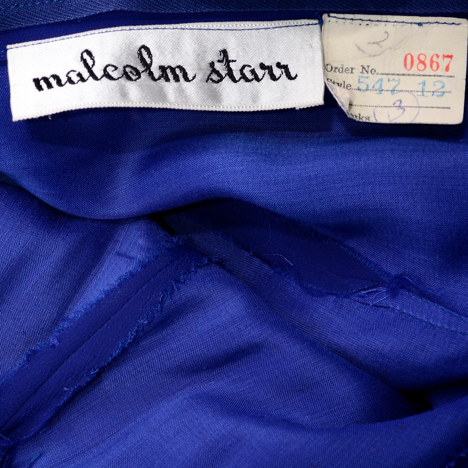 1960s Vintage Malcolm Starr Blue Silk Chiffon Empire Waist Dress 5