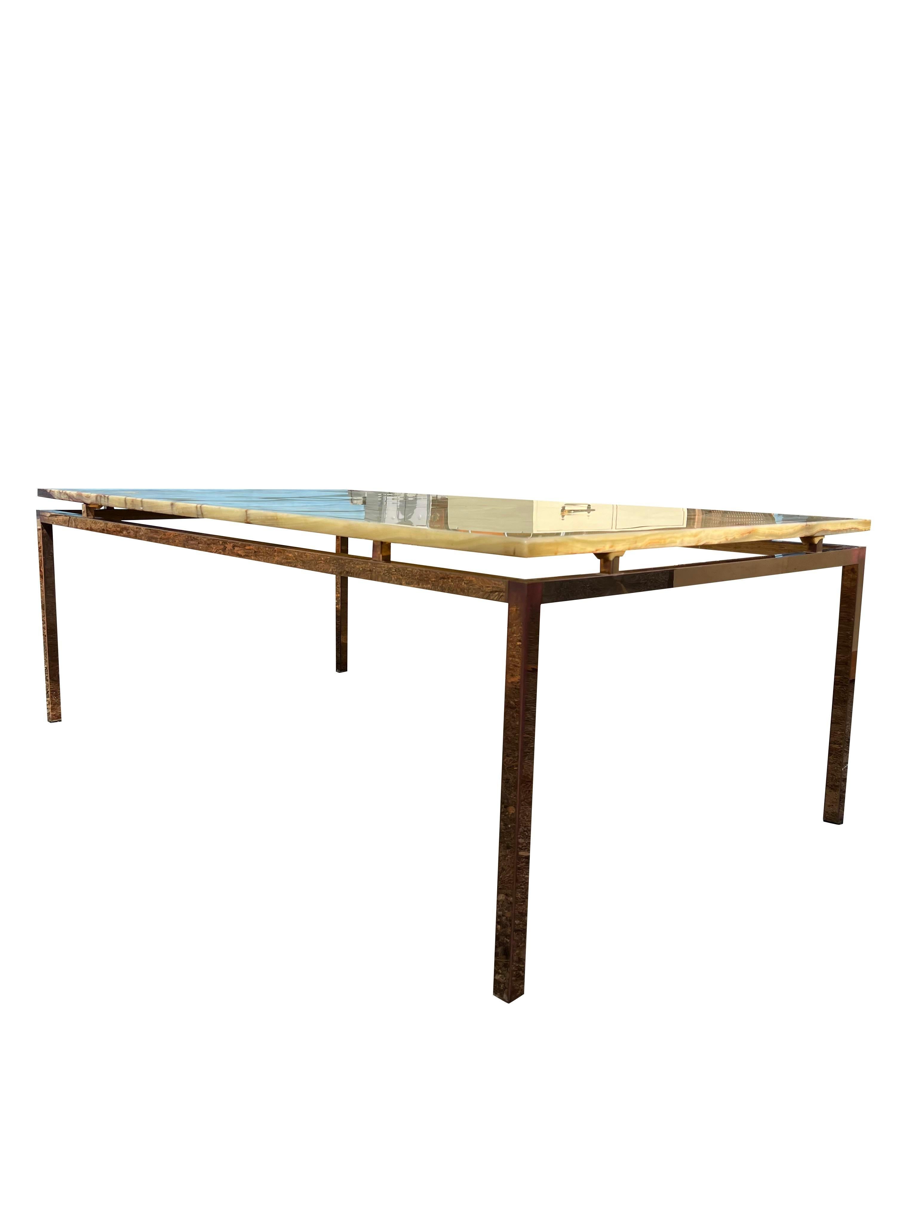 Modern 1960s Vintage Marble Stone Coffee Table With Brass Base in Florence Knoll Style