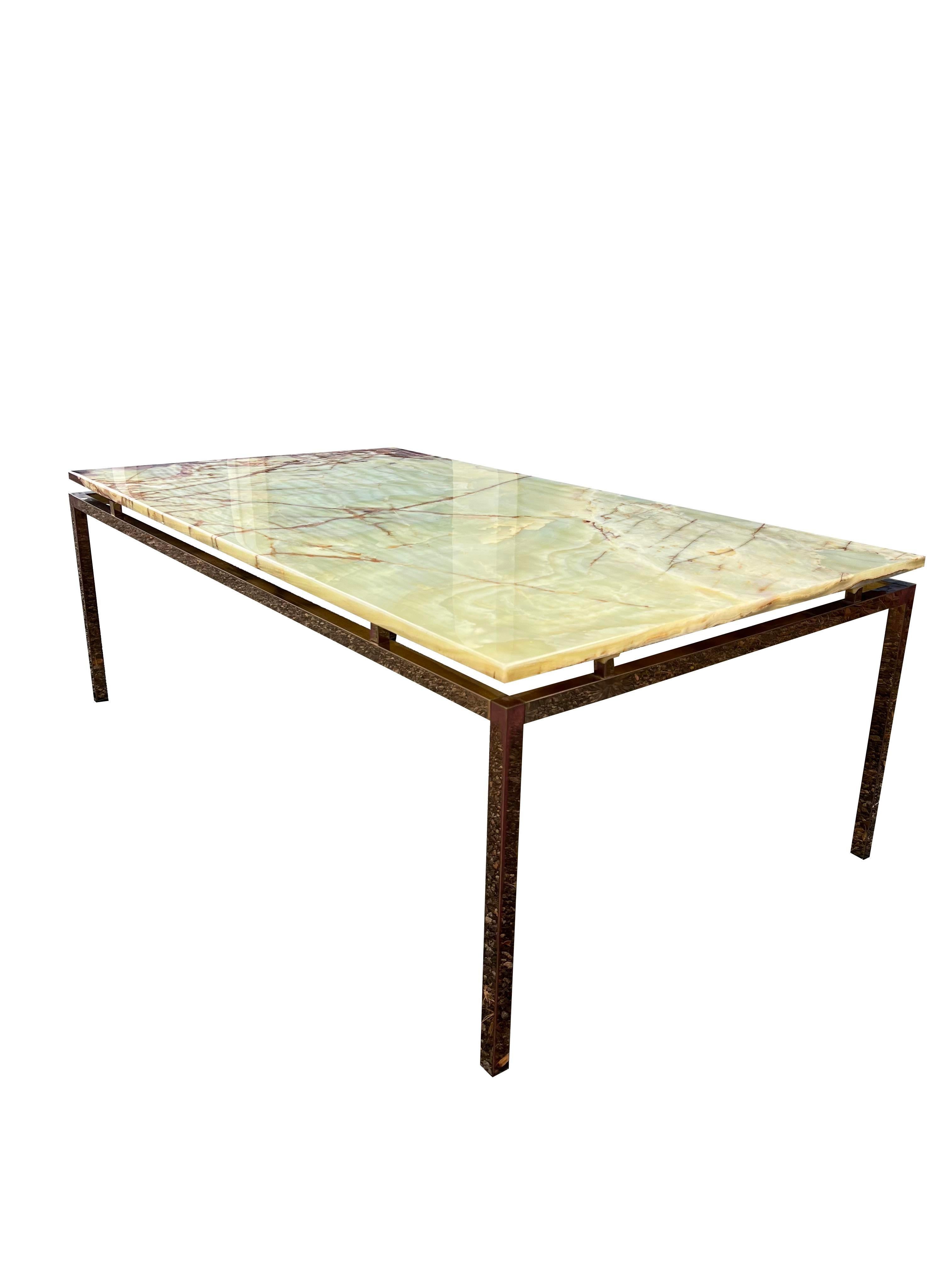Swedish 1960s Vintage Marble Stone Coffee Table With Brass Base in Florence Knoll Style