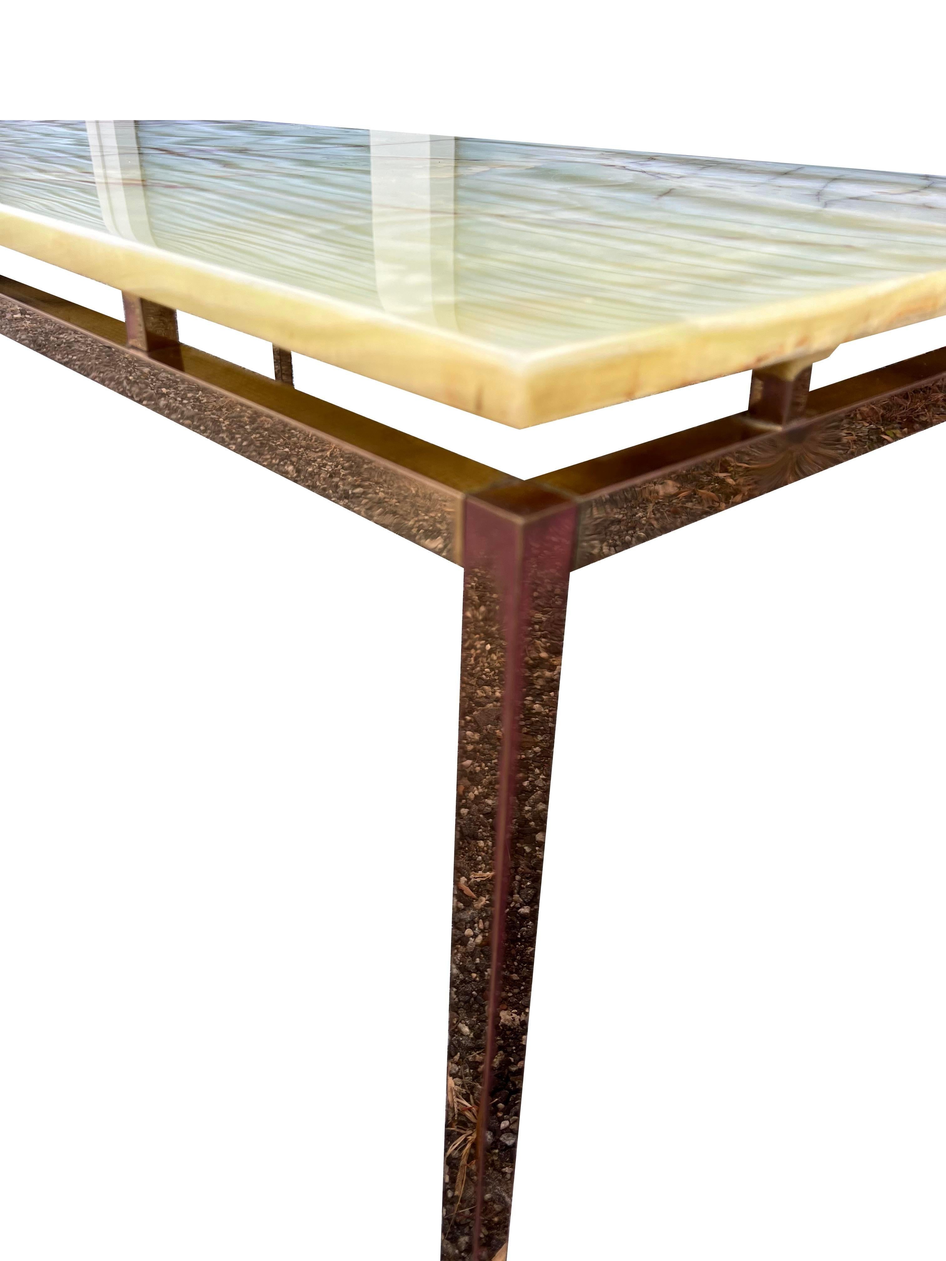 Mid-20th Century 1960s Vintage Marble Stone Coffee Table With Brass Base in Florence Knoll Style