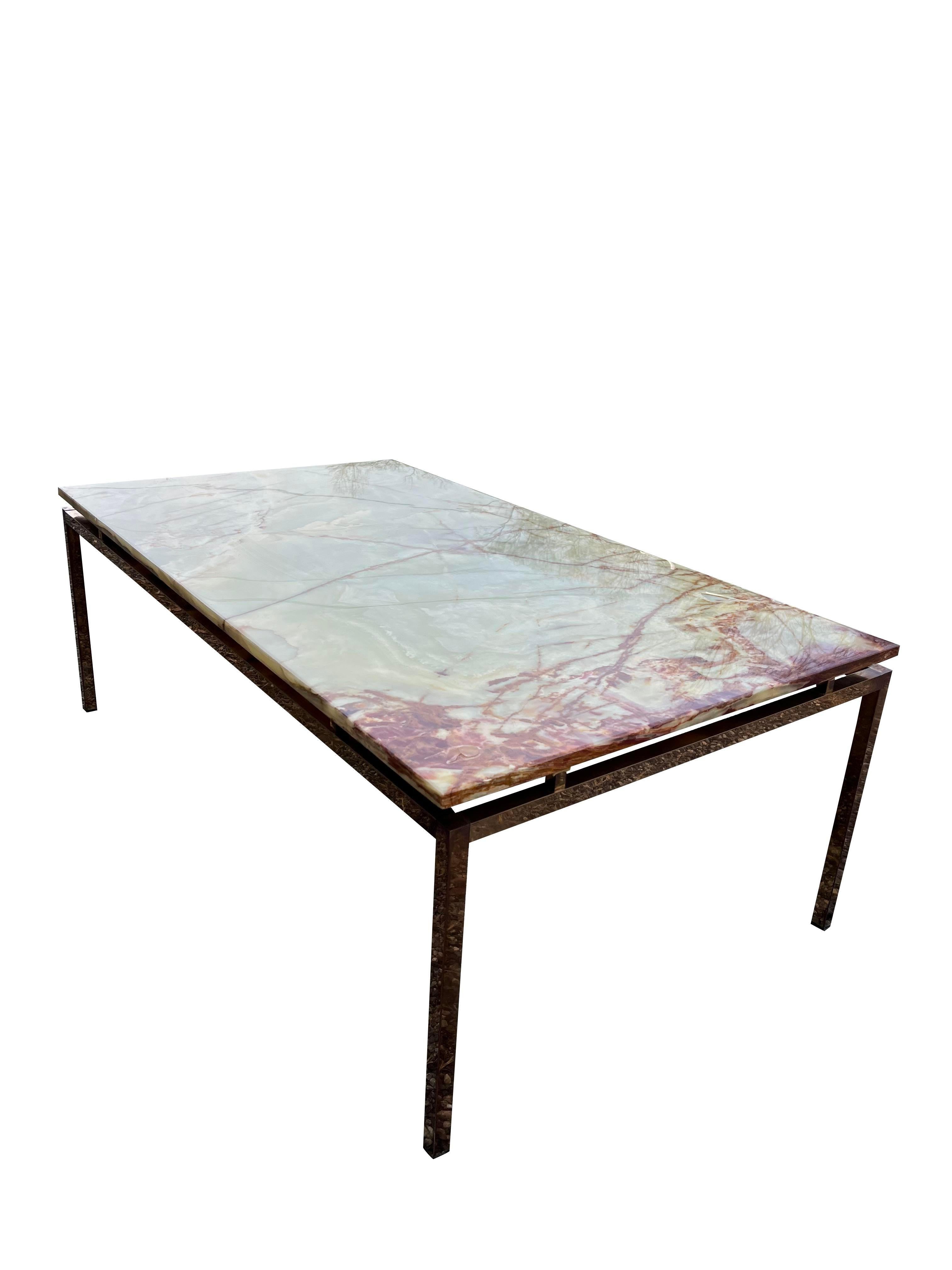 1960s Vintage Marble Stone Coffee Table With Brass Base in Florence Knoll Style 1