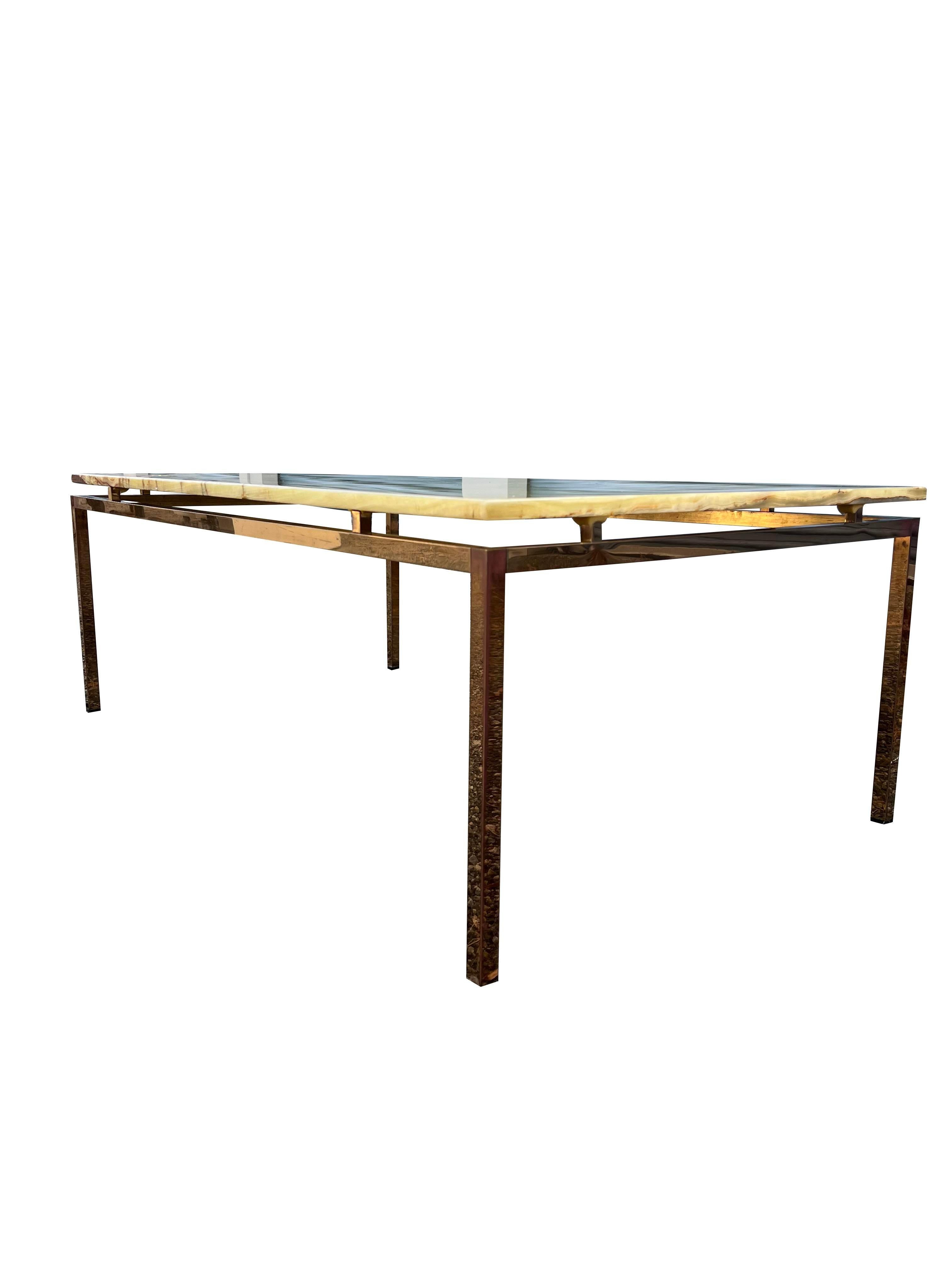 1960s Vintage Marble Stone Coffee Table With Brass Base in Florence Knoll Style 2