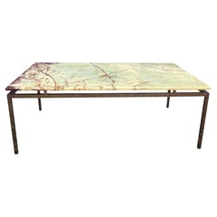 1960s Vintage Marble Stone Coffee Table With Brass Base in Florence Knoll Style