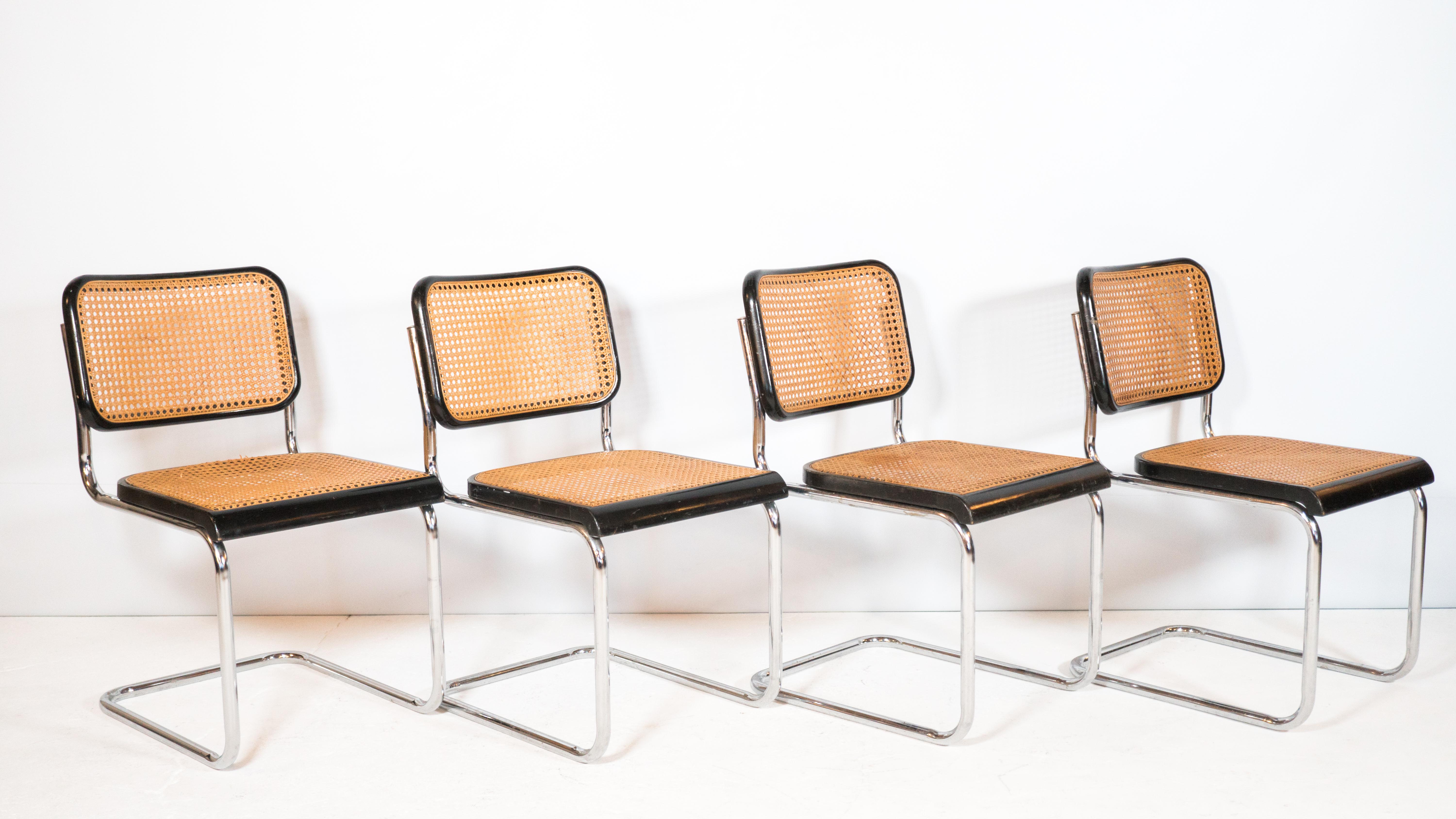 1960s Vintage Marcel Breuer Attributed. Cesca Dining Chairs by Gfm - Set of 4 In Good Condition For Sale In Boston, MA