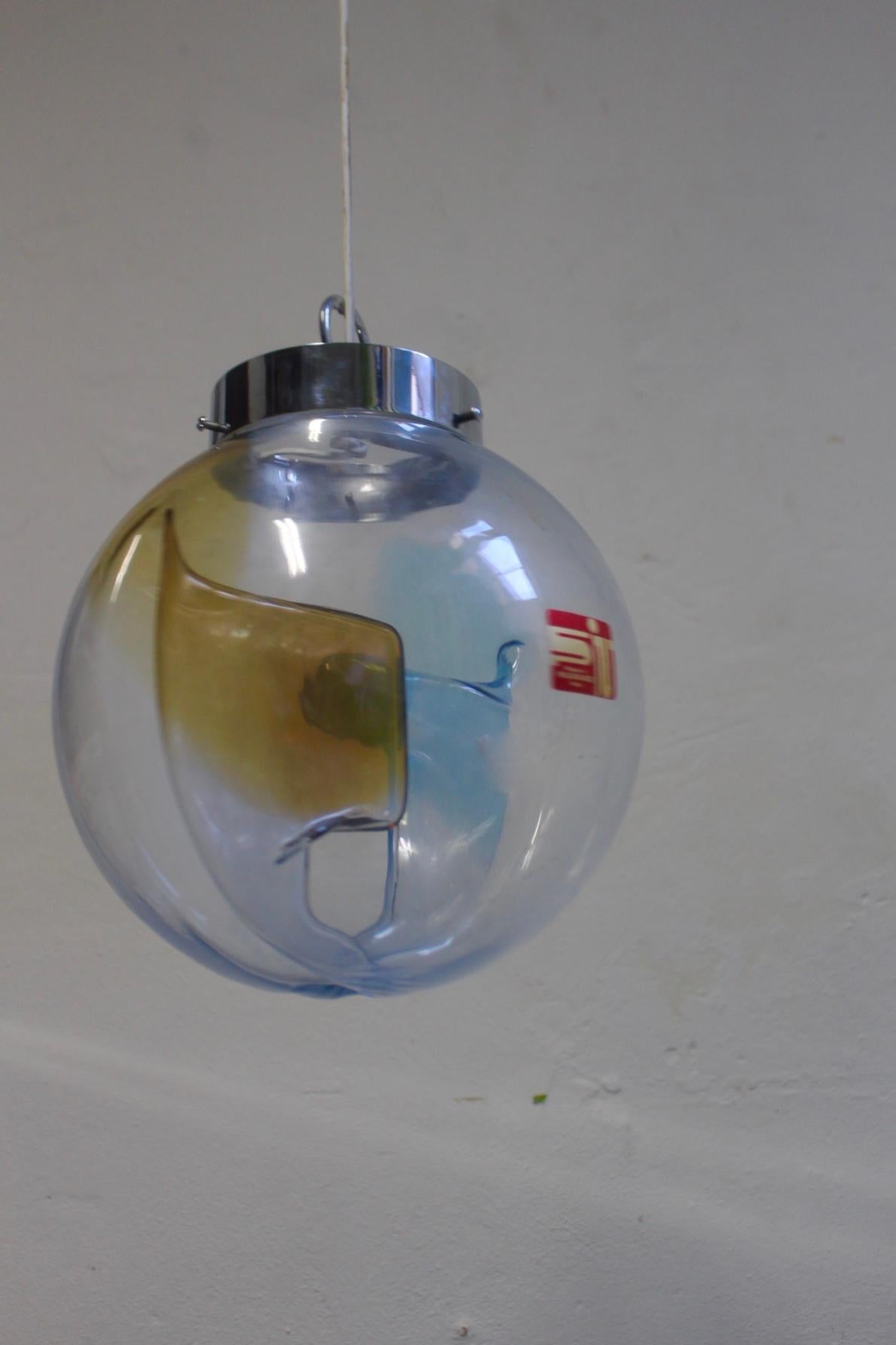 Italian Midcentury Membrane Murano Glass Globe Lamp, Toni Zuccheri Style, Venini, 1960s For Sale