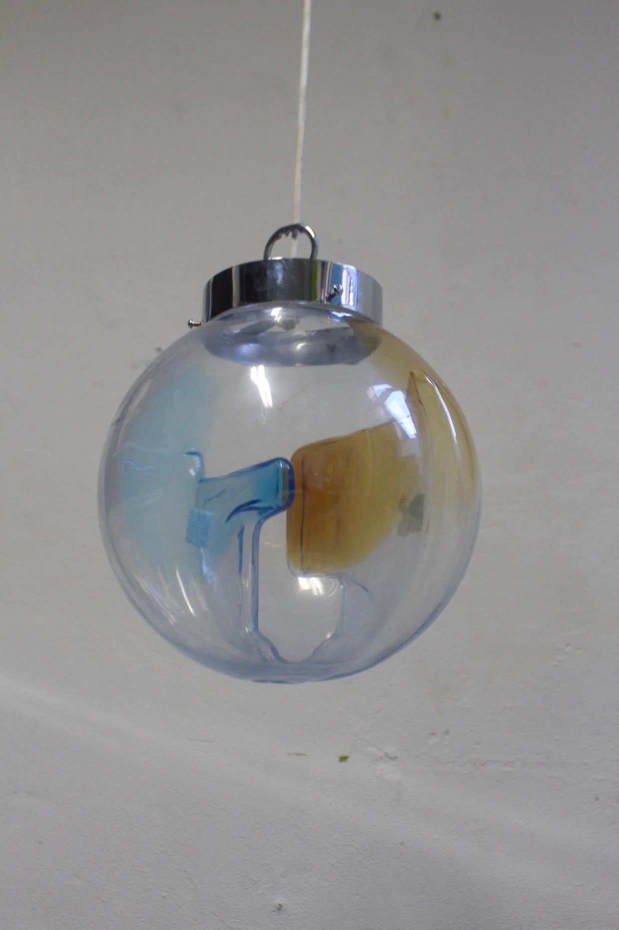 Mid-20th Century Midcentury Membrane Murano Glass Globe Lamp, Toni Zuccheri Style, Venini, 1960s For Sale