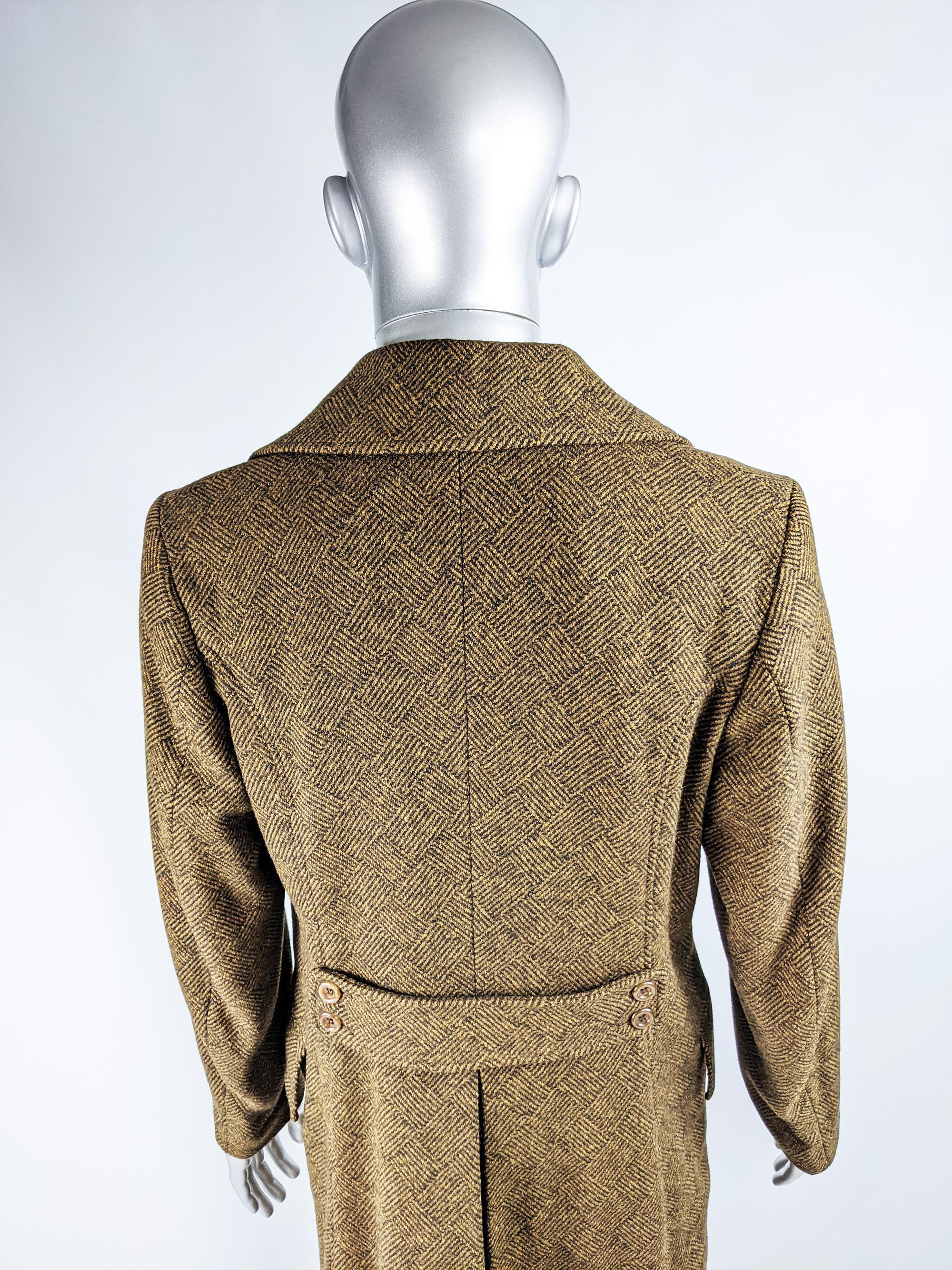 Men's 1960s Vintage Mens Long Brown Wool Tweed Pea Coat