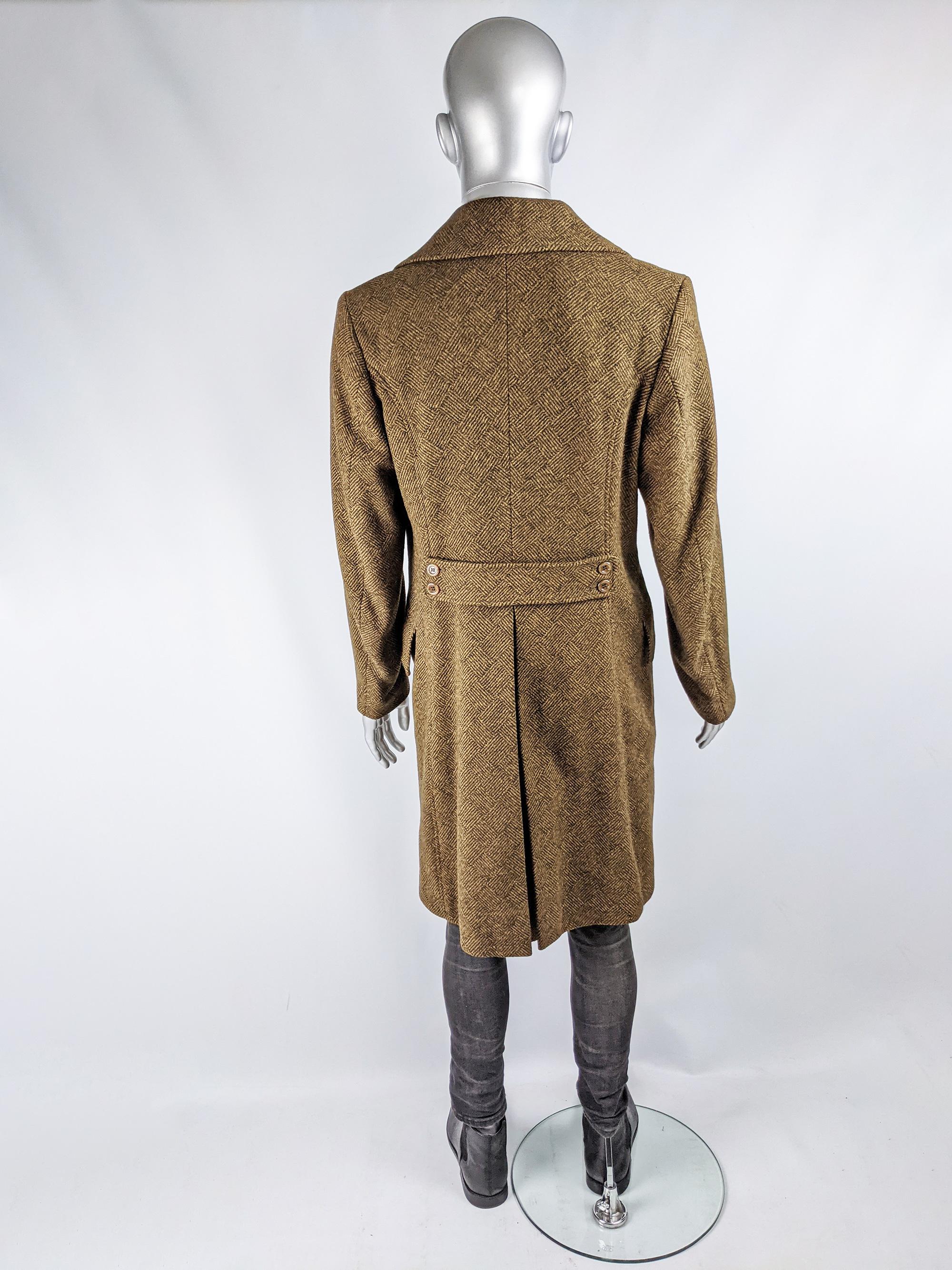 1960s Vintage Mens Long Brown Wool Tweed Pea Coat 1