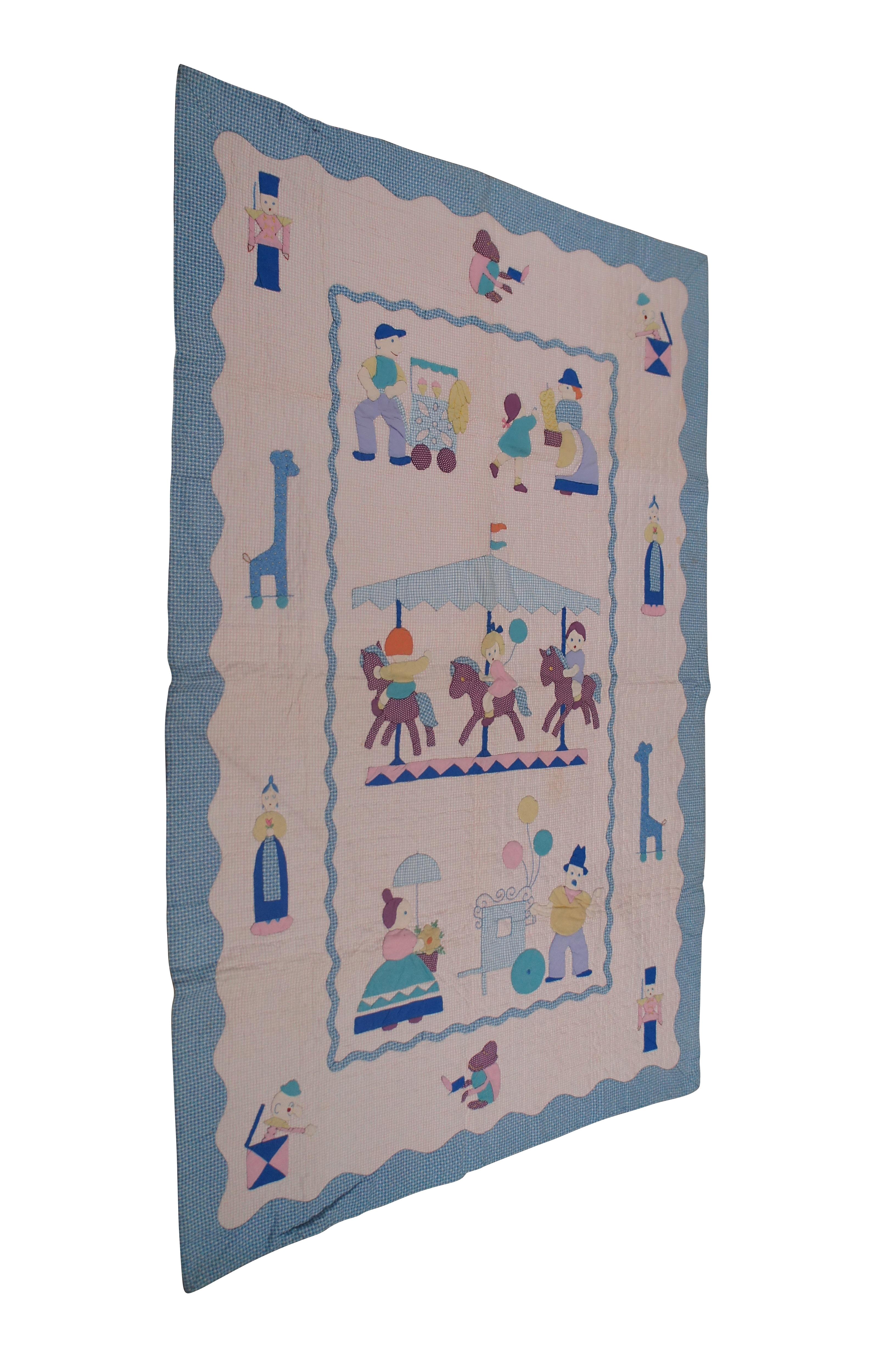 Merry Go Round crib quilt in applique, a Paragon kit quilt, circa 1960s.  

Dimensions:
36