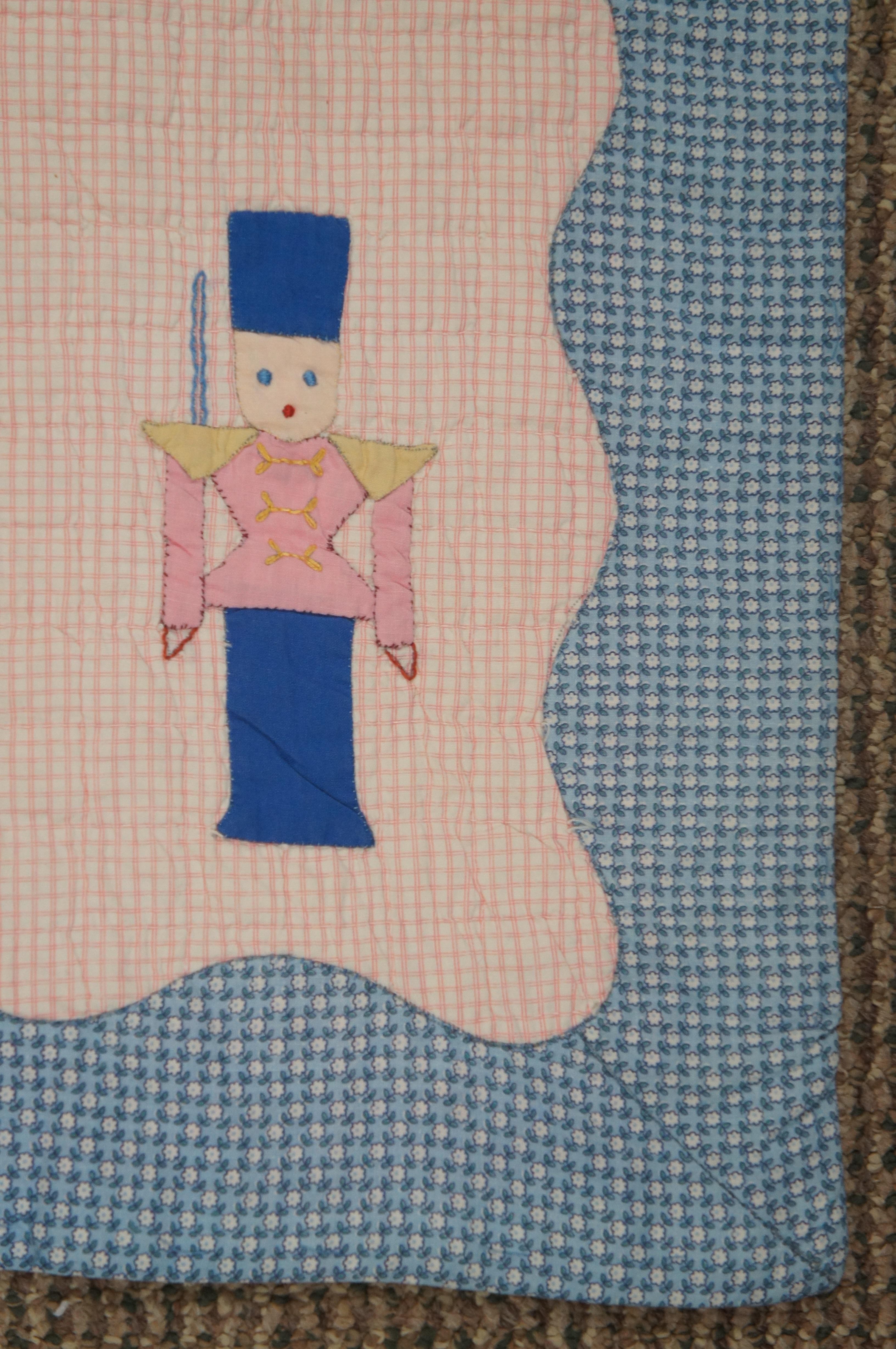 1960s Vintage Merry Go Round Crib Quilt Applique Cotton Childrens Toddler 53.5