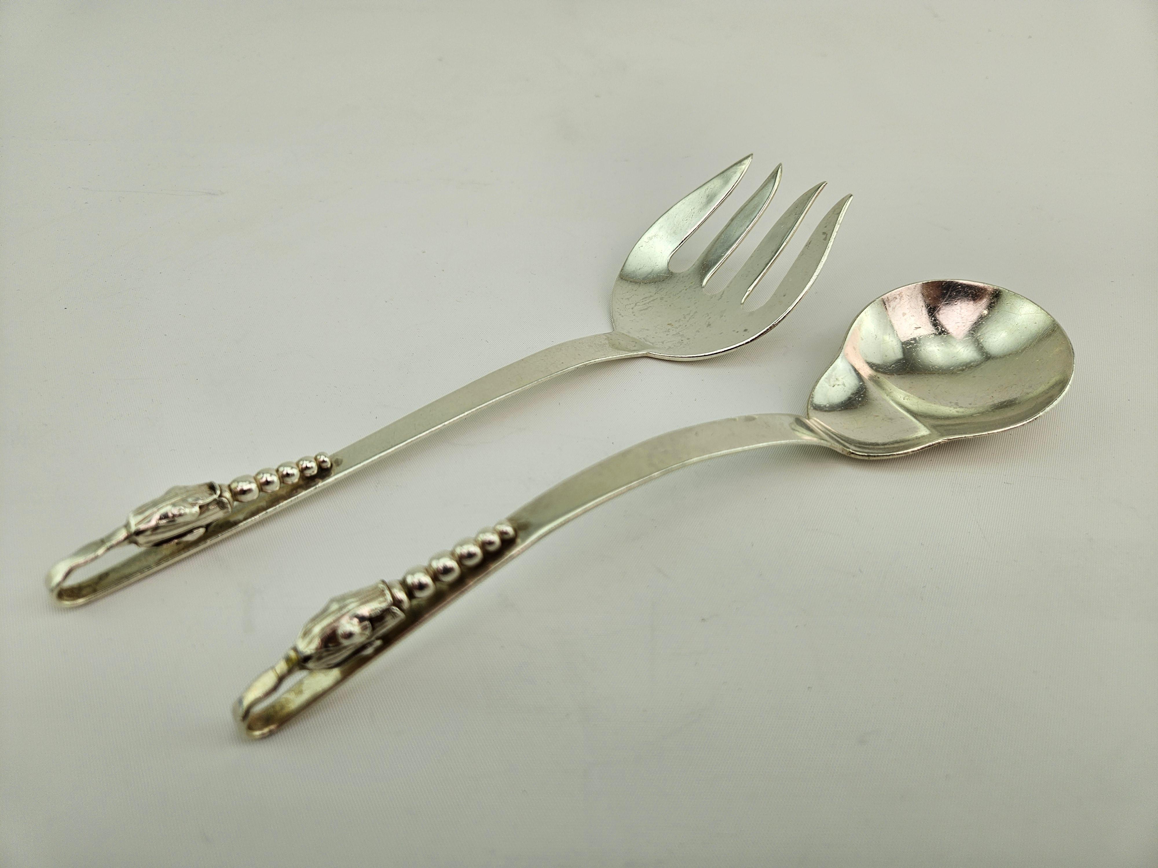 Couverts à salade vintage en argent sterling F&F Vintage Vintage mexicain F. Ramirez à motif de fleurs.  178 grammes
