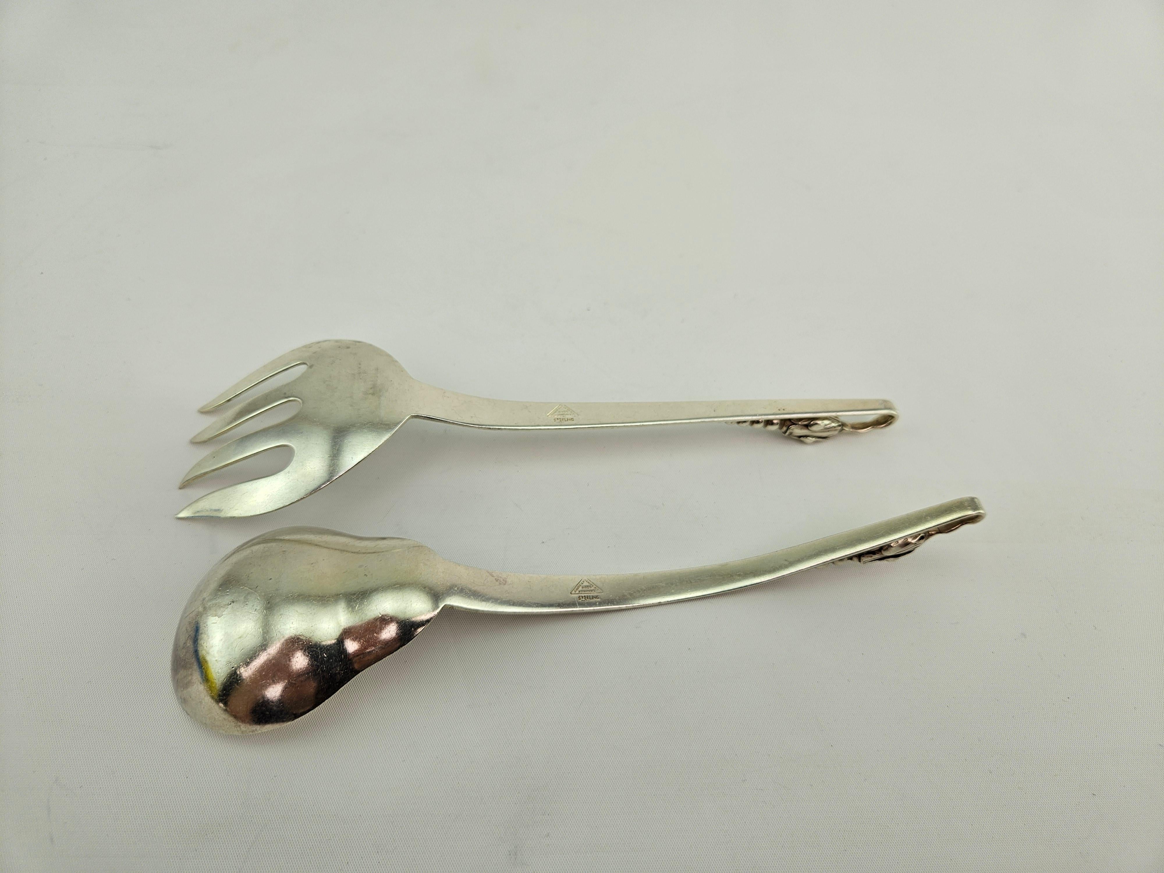 Couverts à salade mexicains vintage F. Ramirez en argent sterling à motif de fleurs des années 1960 en vente 2