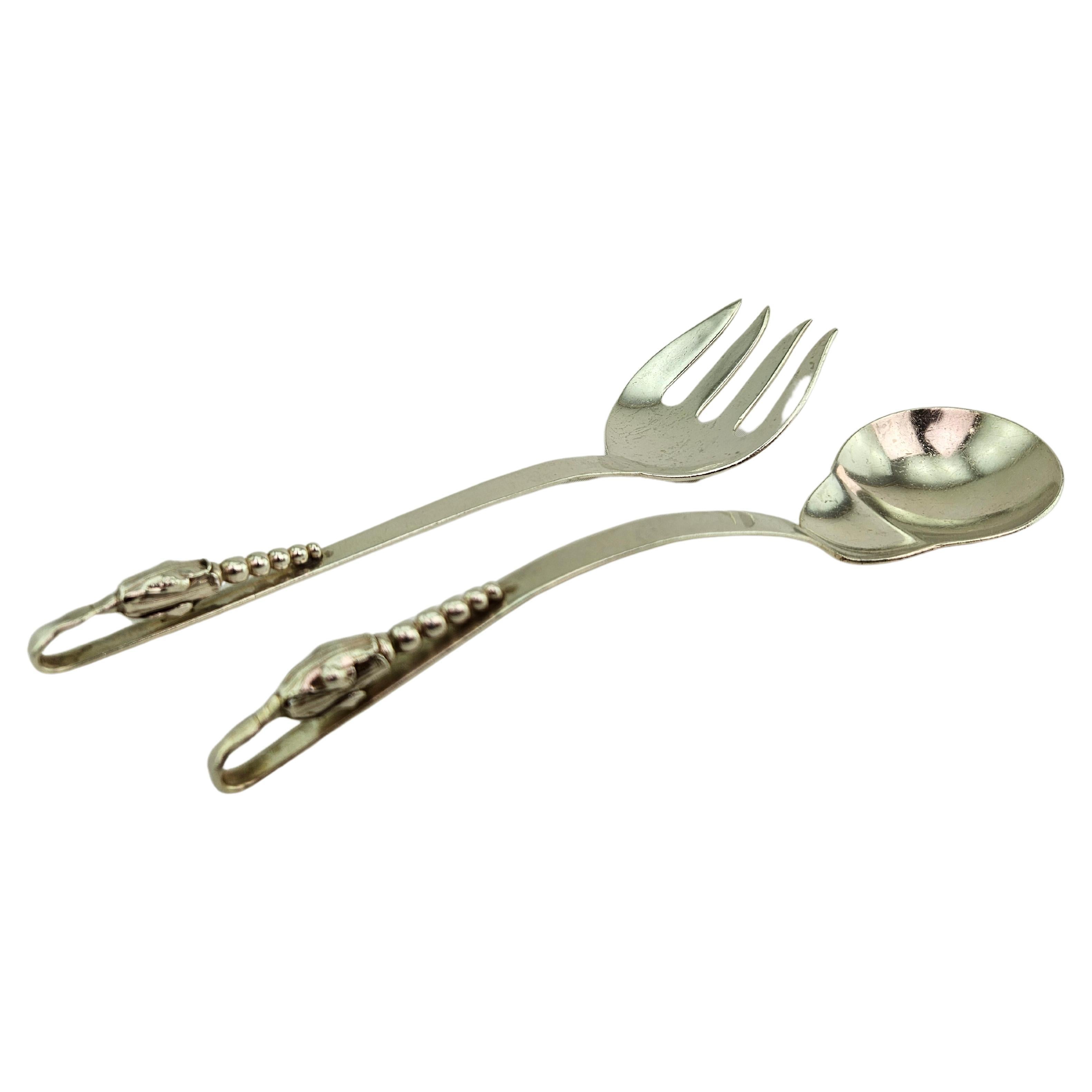 1960's Servidores de ensalada vintage mexicanos F. Ramírez de plata de ley con motivo de flores