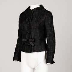 1960s Vintage Michael Novarese Black + Pink Silk Jacket with Rhinestone Buttons