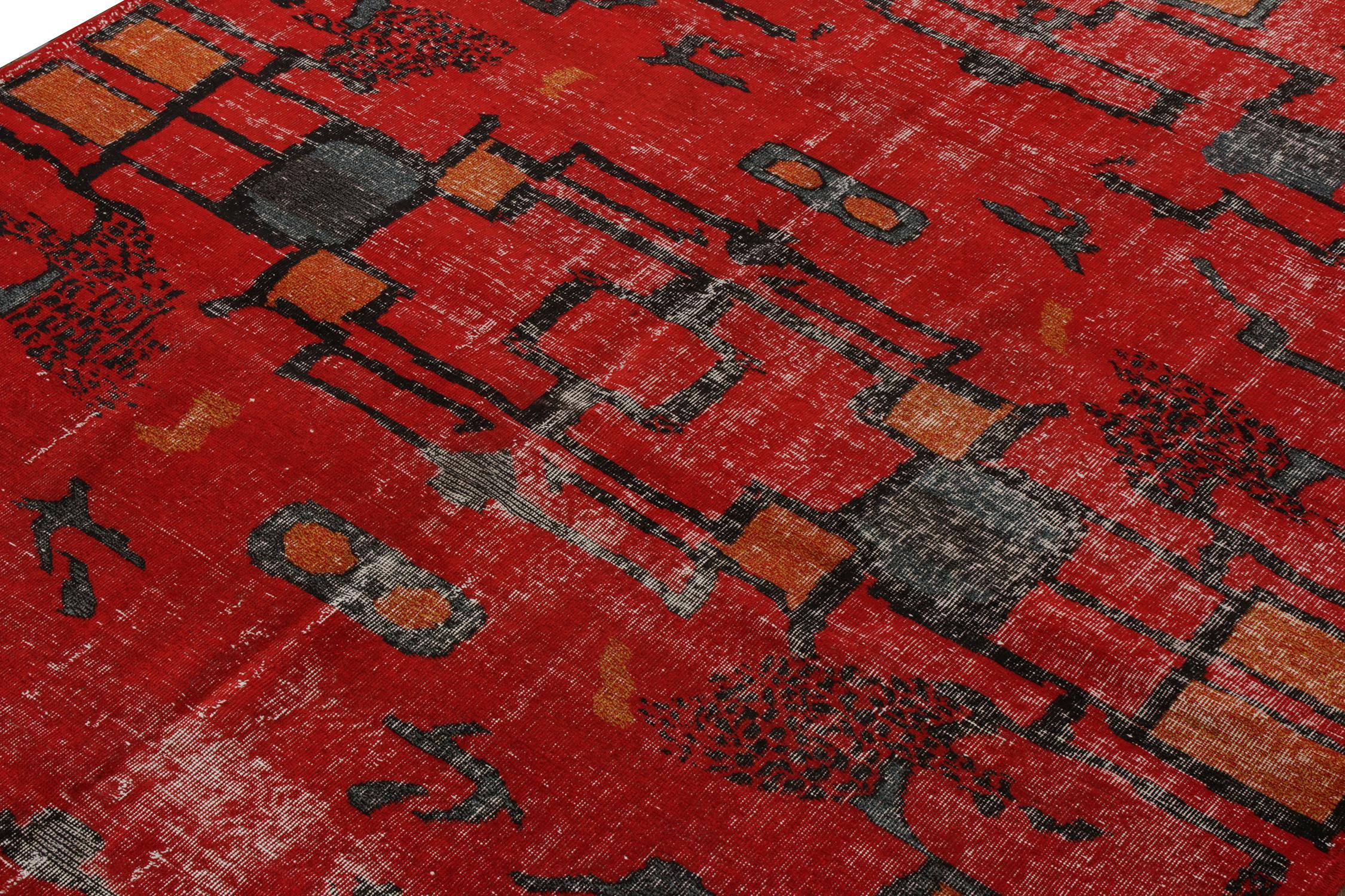 Turkish 1960s Vintage Mid-Century Modern Rug in Red Distressed Pattern by Rug & Kilim For Sale