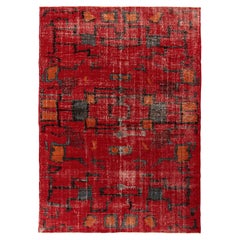 1960s Retro Mid-Century Modern Rug in Red Distressed Pattern by Rug & Kilim