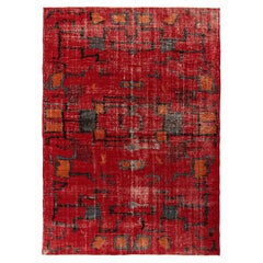1960s Vintage Mid-Century Modern Rug in Red Distressed Pattern by Rug & Kilim