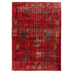 1960s Vintage Mid-Century Modern Rug in Red Distressed Pattern by Rug & Kilim