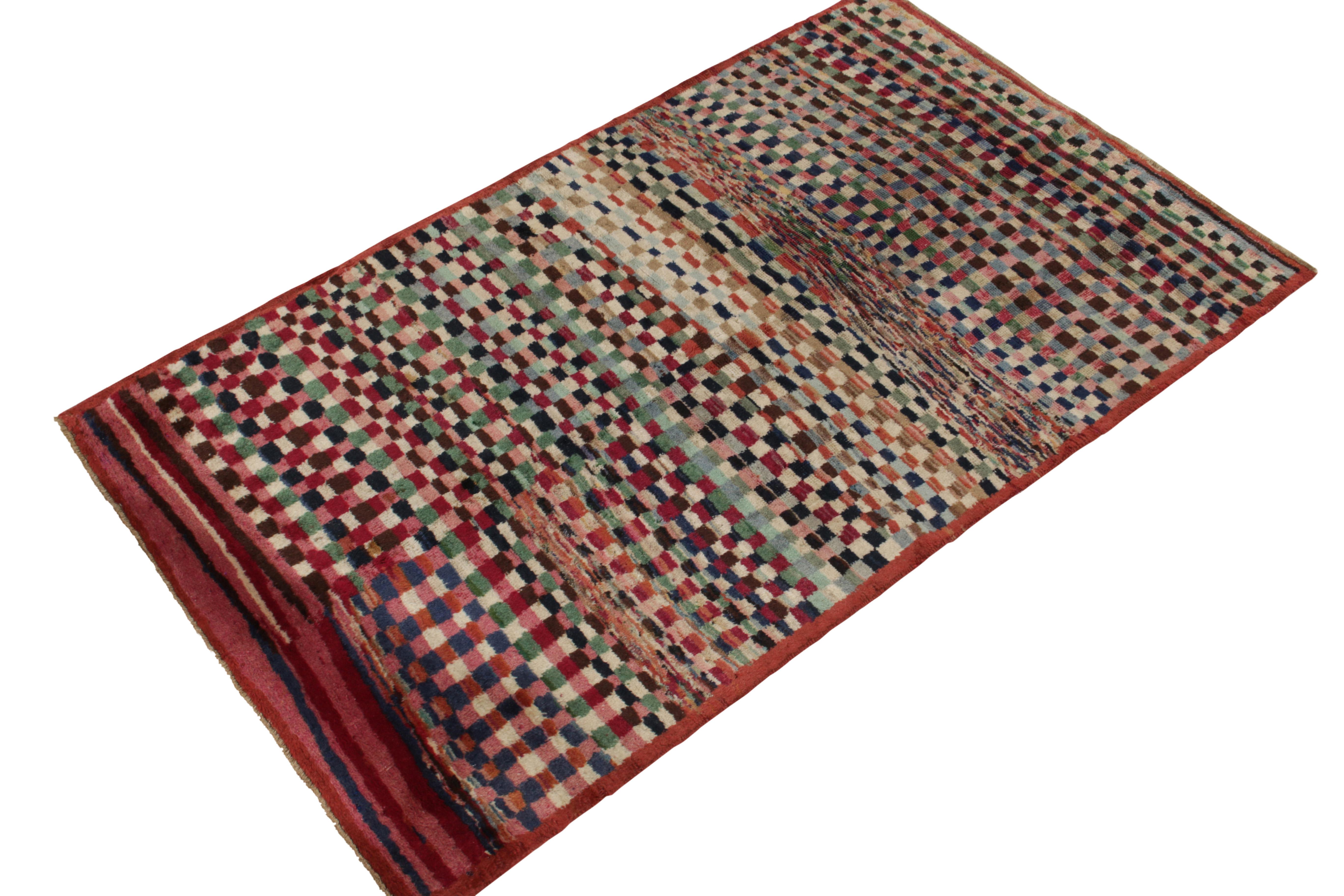 Turkish 1960s Vintage Mid-Century Modern Rug in Red Geometric Pattern by Rug & Kilim For Sale