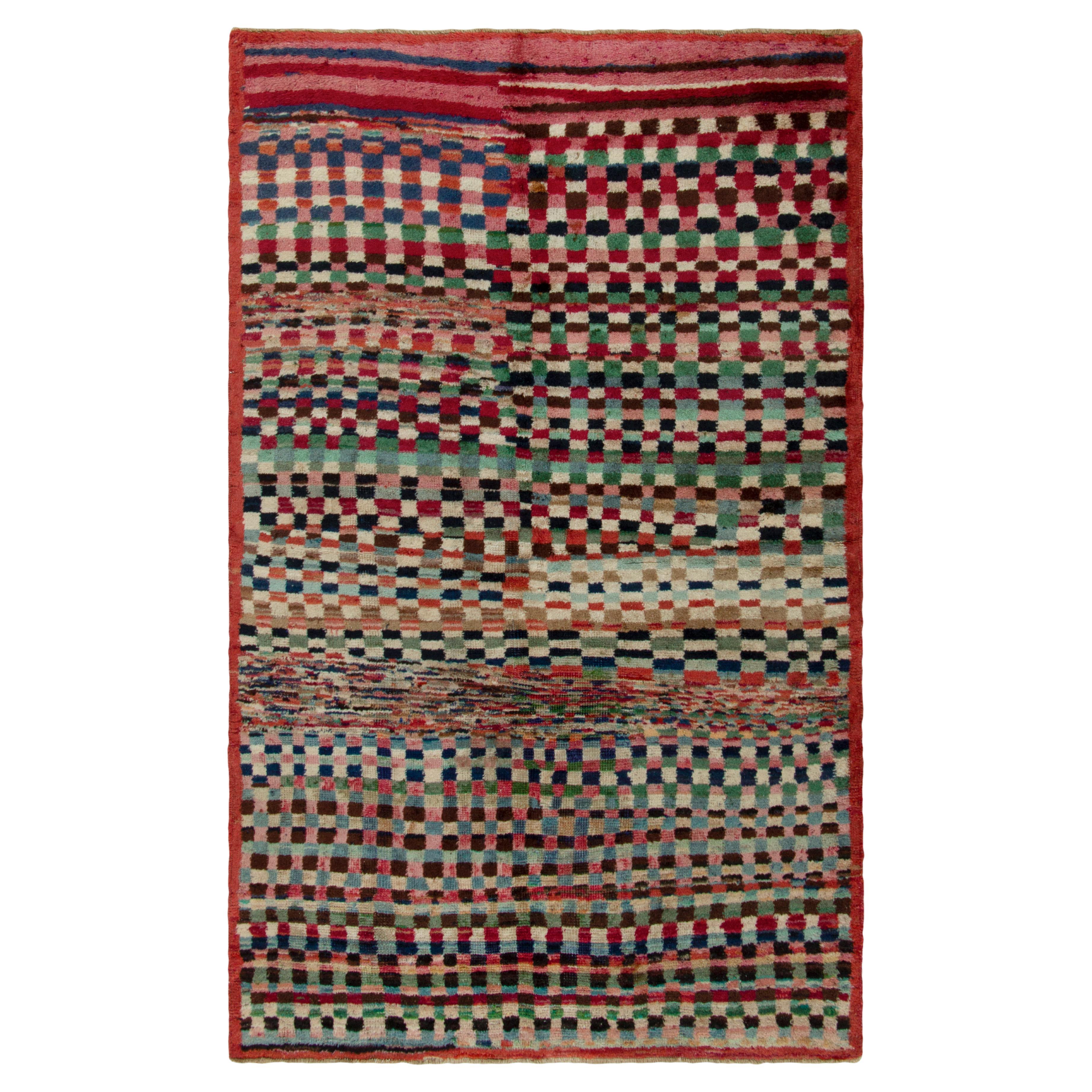 1960s Vintage Mid-Century Modern Rug in Red Geometric Pattern by Rug & Kilim For Sale