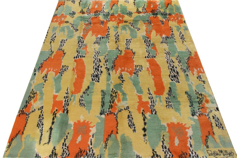 1960s Vintage Mid-Century Modern Rug, Piece in Yellow Orange Blue by ...