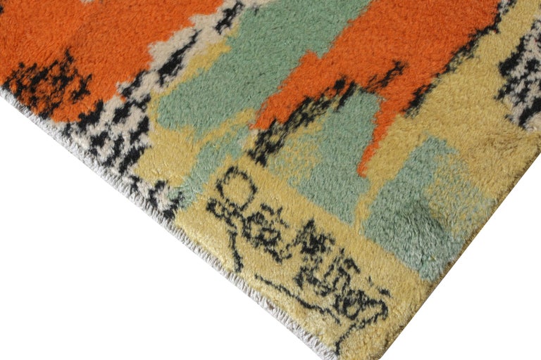 1960s Vintage Mid-Century Modern Rug, Piece in Yellow Orange Blue by ...
