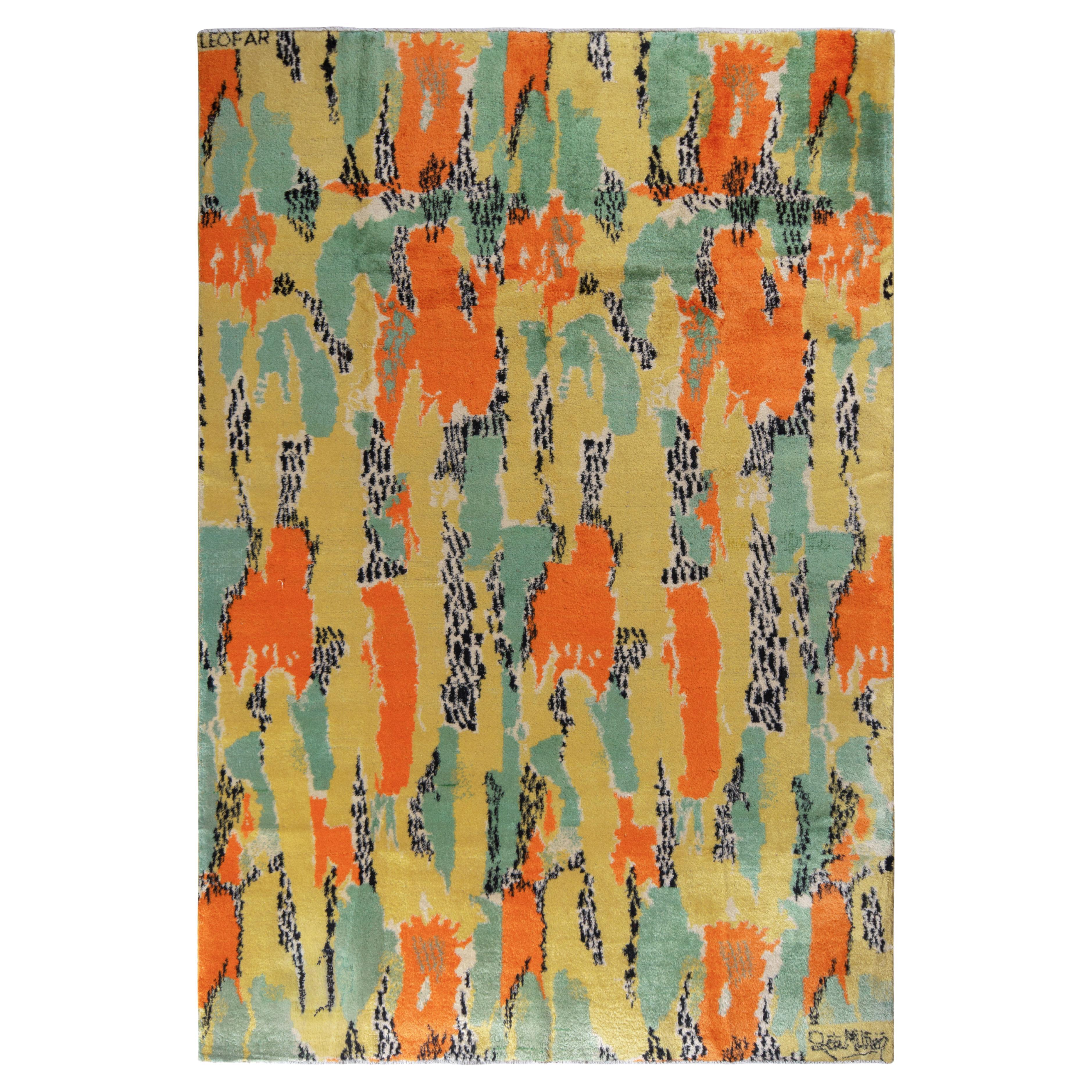 1960s Vintage Mid-Century Modern Rug, Piece in Yellow Orange Blue by Rug & Kilim For Sale