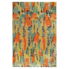 1960s Retro Mid-Century Modern Rug, Piece in Yellow Orange Blue by Rug & Kilim