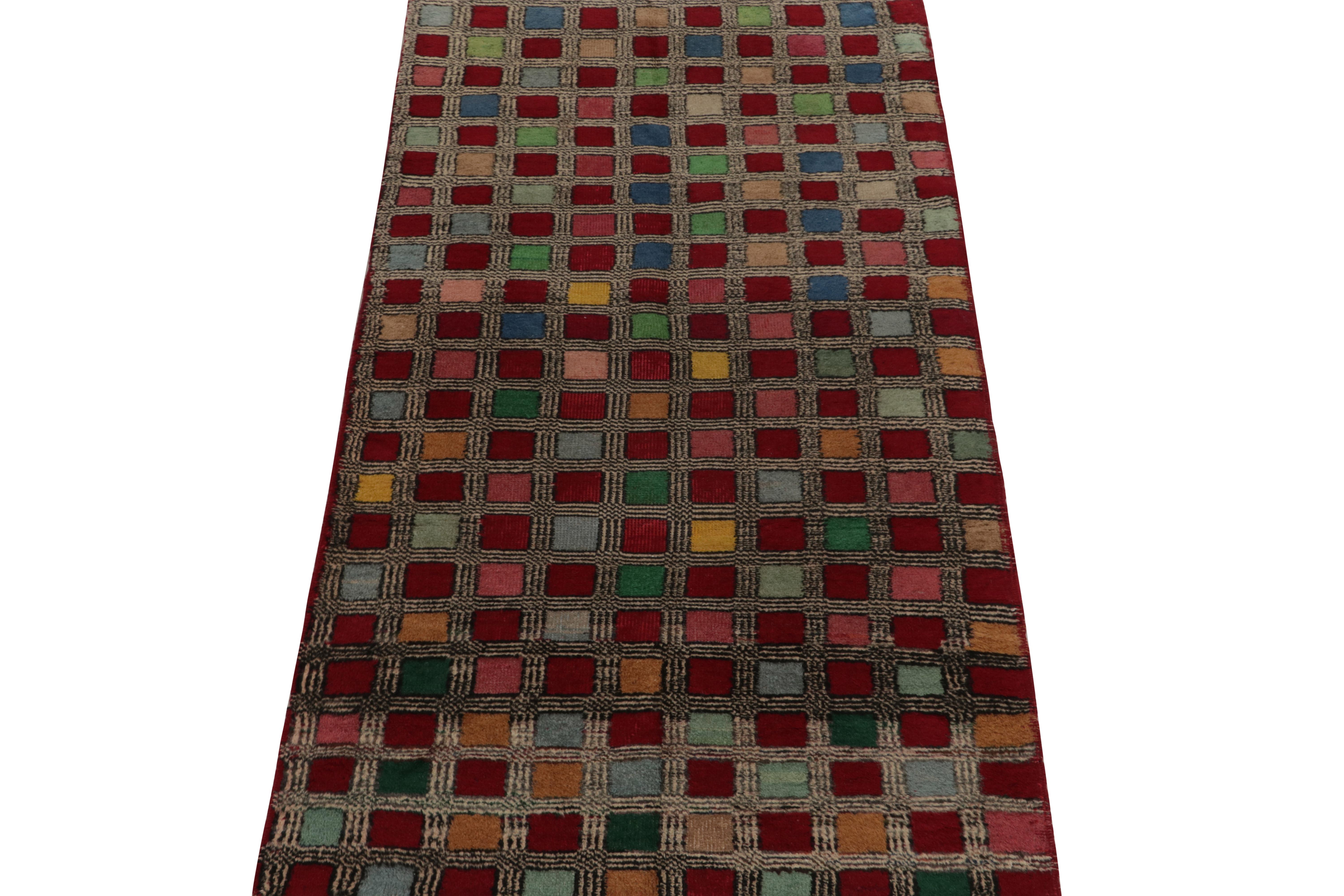 Turkish 1960s Vintage Mid-Century Runner in Multicolor Geometric Patterns by Rug & Kilim For Sale