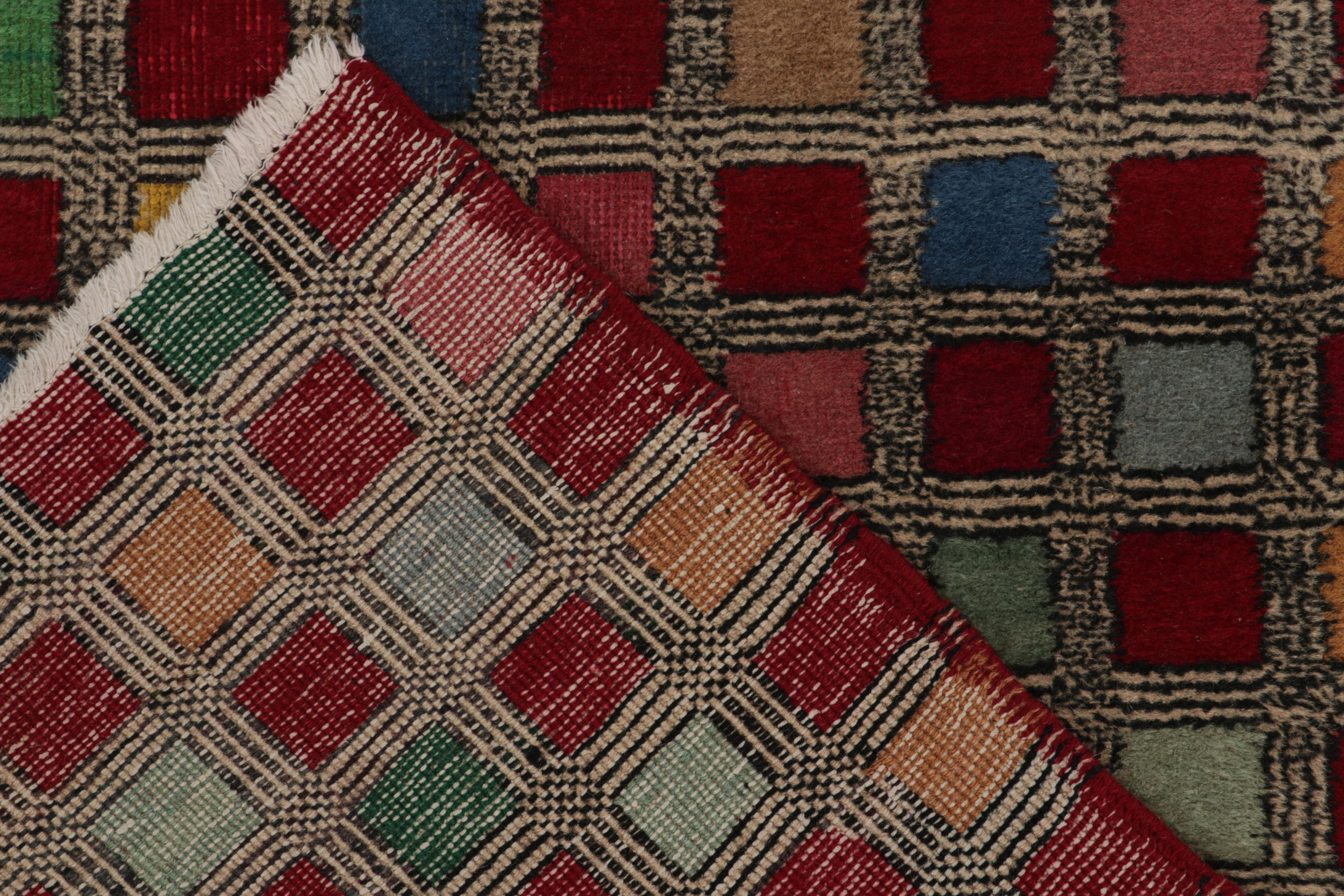 Wool 1960s Vintage Mid-Century Runner in Multicolor Geometric Patterns by Rug & Kilim For Sale