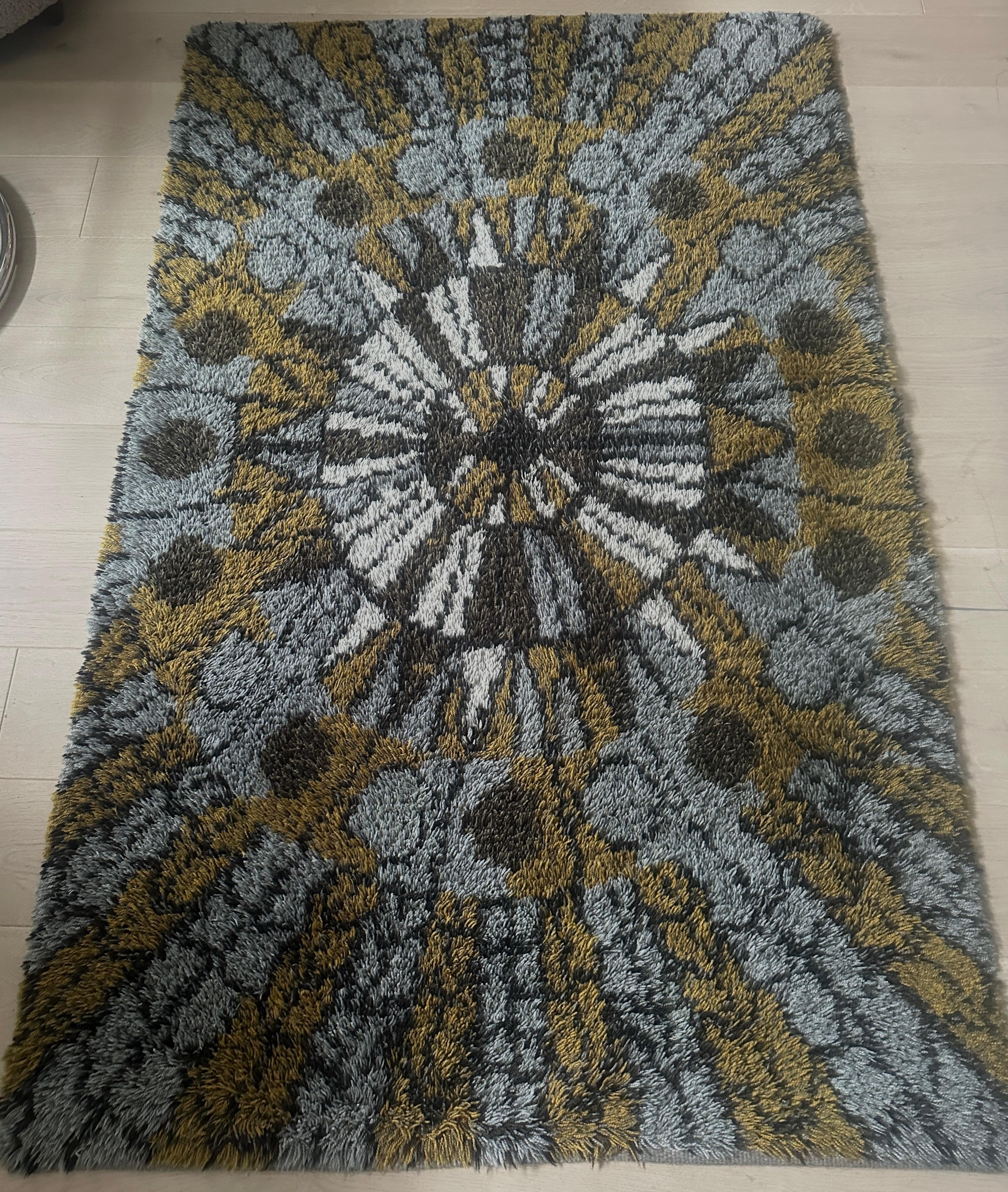 1960s Vintage Mid Century Scandinavian Rya Shagpile 