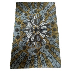 1960s Vintage Mid Century Scandinavian Rya Shagpile "Sun-Dial" Knotted Wool Rug