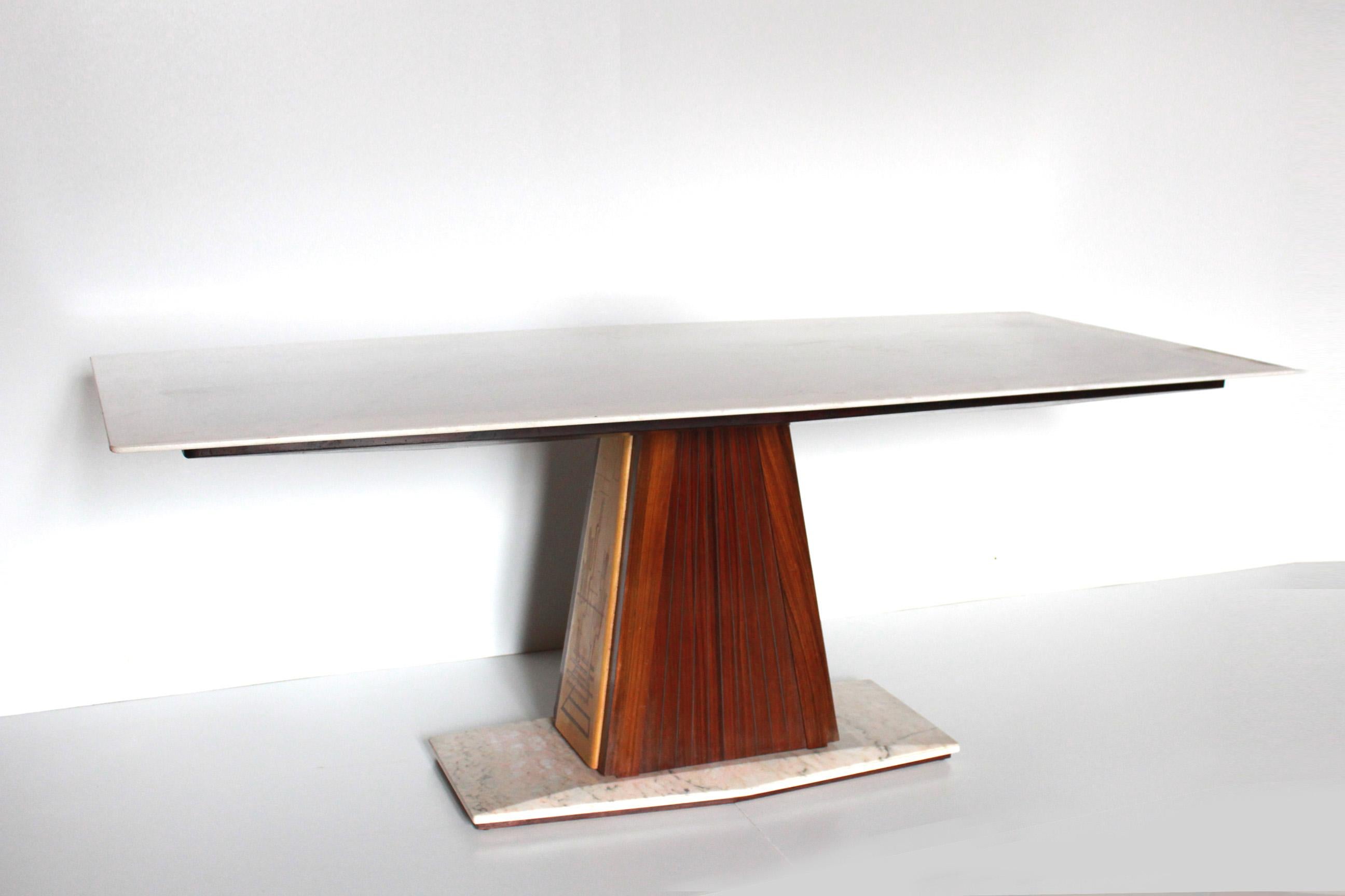 Mid-Century Modern 1960s Vintage Dining Table for Six with Marble Top by Dassi