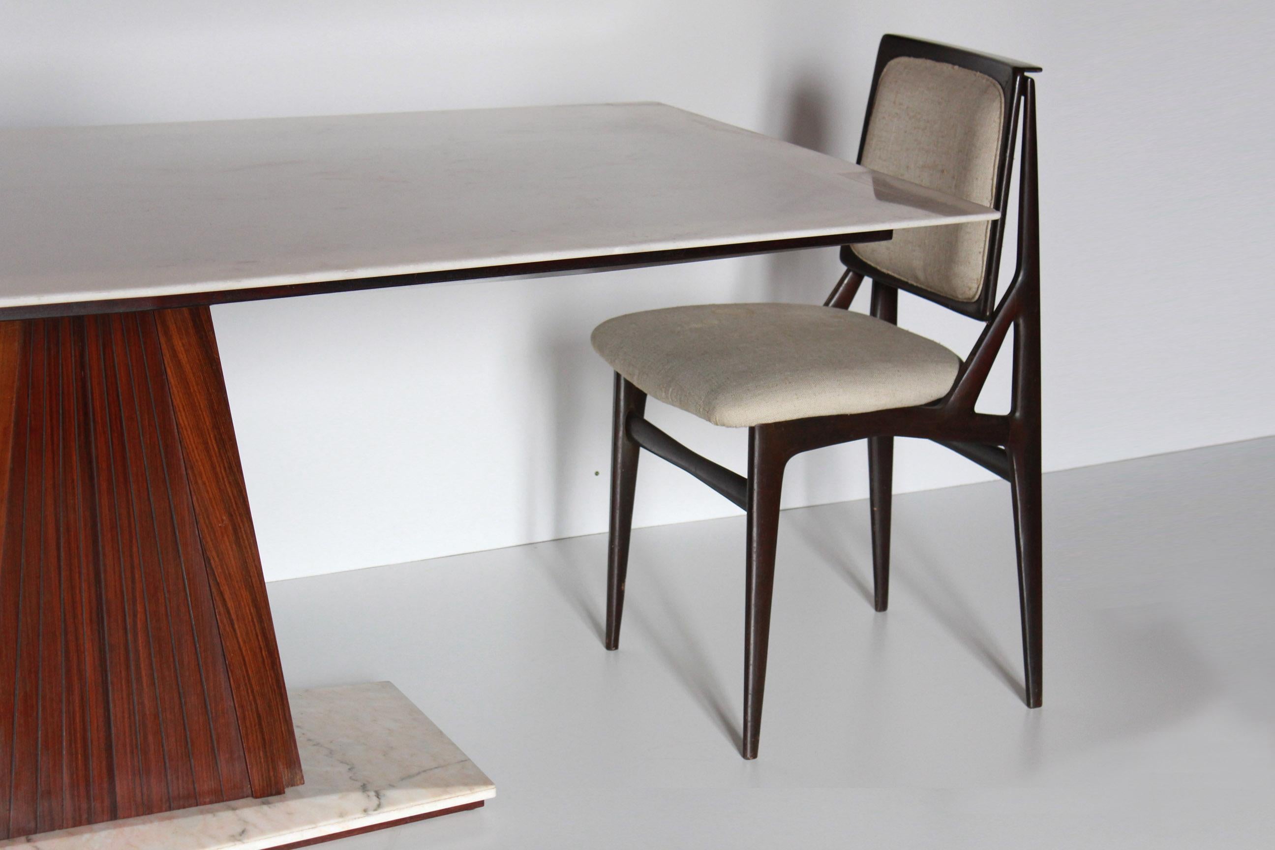 Mid-Century Modern 1960s Vintage Dining Table with Marble Top and Six Chairs by Dassi