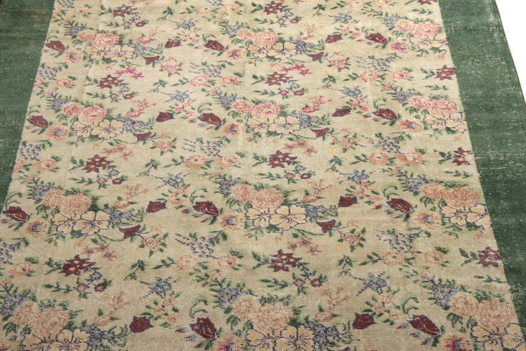 1960s Vintage Midcentury Rug Pink and Green Transitional Floral Pattern ...