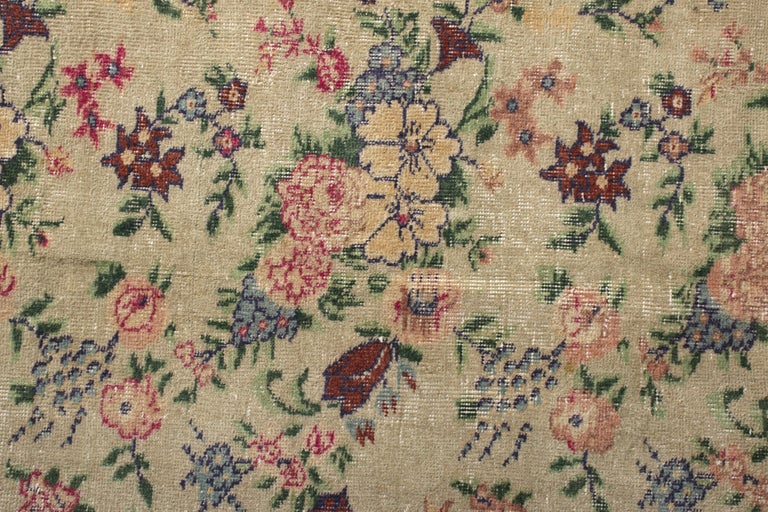 1960s Vintage Midcentury Rug Pink and Green Transitional Floral Pattern ...