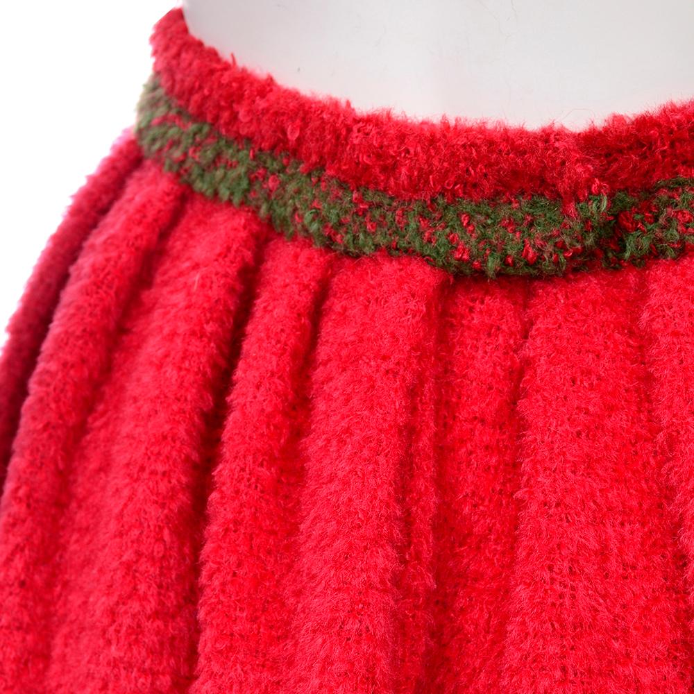 1960s Vintage Midi Skirt in Red & Green Plaid Fuzzy Mohair w Shawl Scarf 7