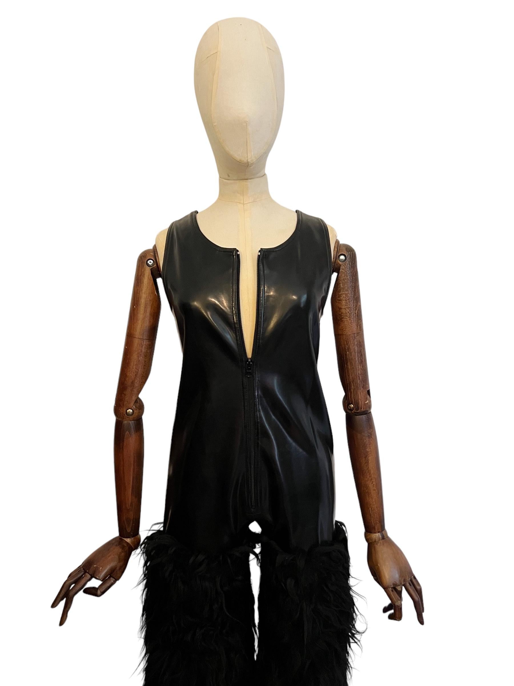 1960's Vintage 'Miss Dior' by Christian Dior Vinyl Latex and Faux Fur Jumpsuit  In Excellent Condition In Sheffield, GB