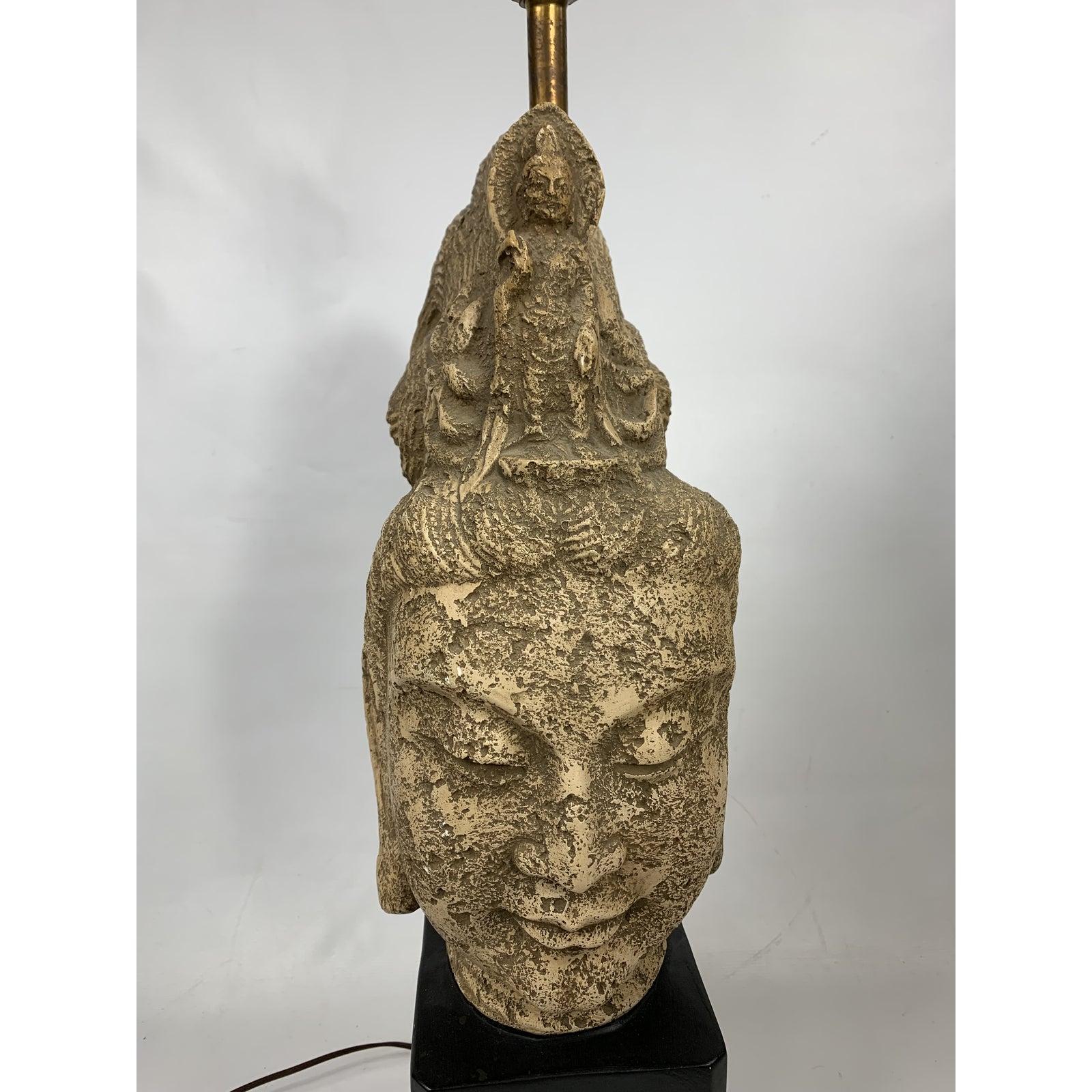 Mid-Century Modern 1960s Vintage Modern Buddha Pottery Bust Table Lamp