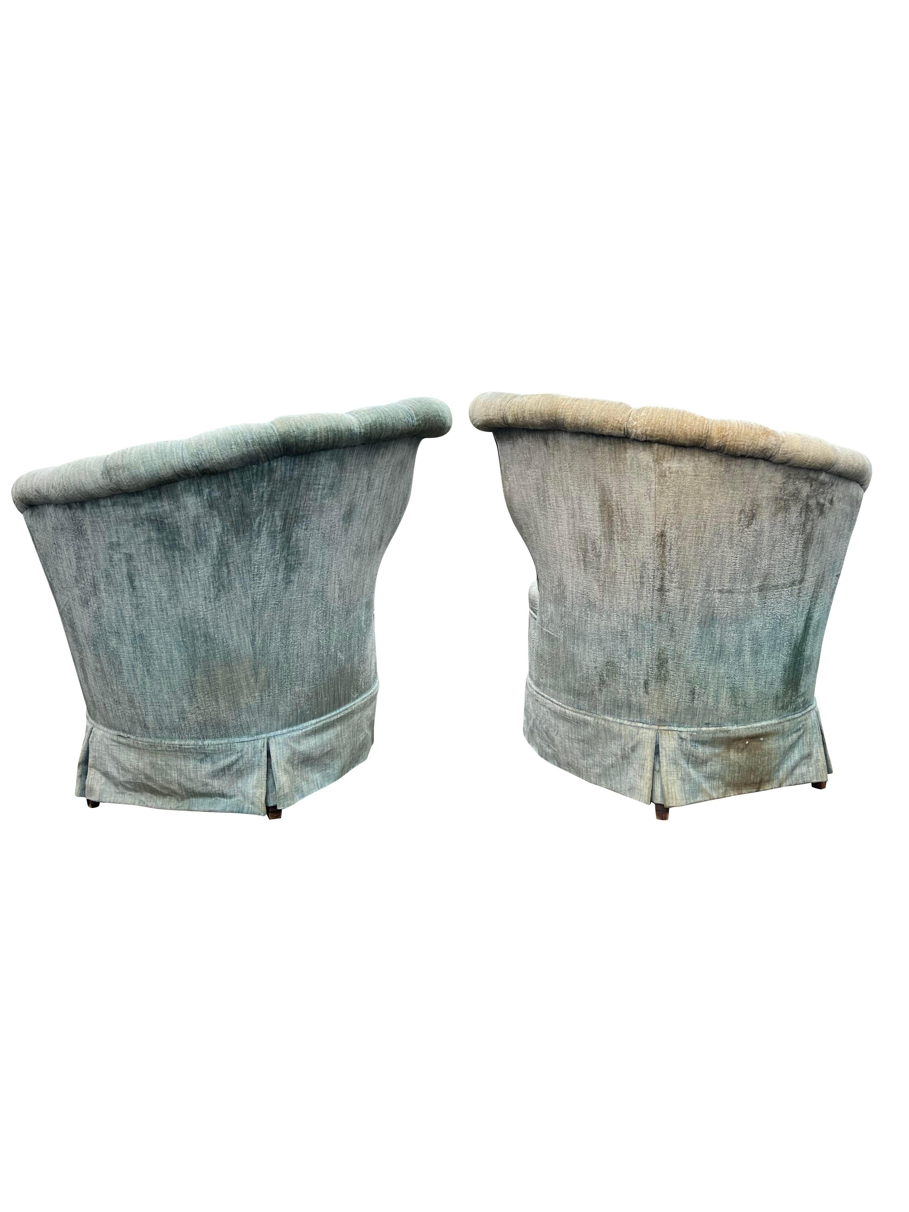 American 1960s Vintage Modern Fan Back Wing Chairs in Powder Blue a Pair