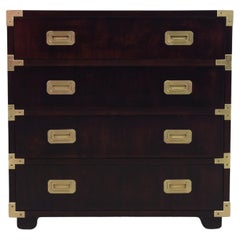 1960s Vintage Modern Mahogany Campaign Chest with Brass Handles