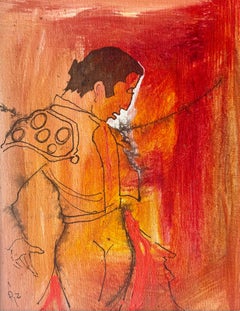 1960s Vintage Modernist Matador Portrait Painting Signed PZ, Spain