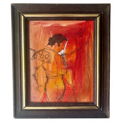 1960s Vintage Modernist Matador Portrait Painting Signed PZ, Spain
