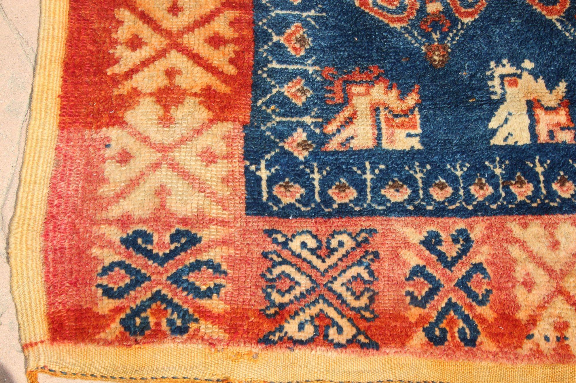 Wool 1960s Vintage Moroccan Tribal African Rug Indigo and Burnt Orange For Sale