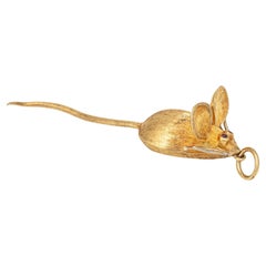 1960s Vintage Mouse Pendant 18k Yellow Gold Charm Fine Estate Jewelry