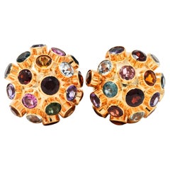 1960's Vintage Multi-Gem 14 Karat Rose Gold Sputnik Ear-Clip Earrings