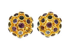 1960's Retro Multi-Gem 18 Karat Gold Sputnik Cluster Earrings