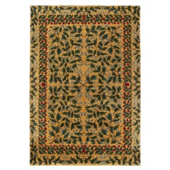1960s Vintage Nouveau Style Rug in Gold, Green Floral Patterns